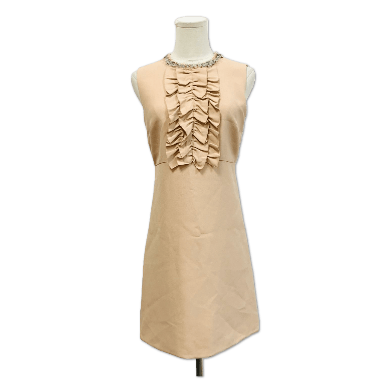 Miu Miu Miu Miu Beige Ruffled Crystal-Trim Sleeveless Mini Dress size 40 FQ0146615128