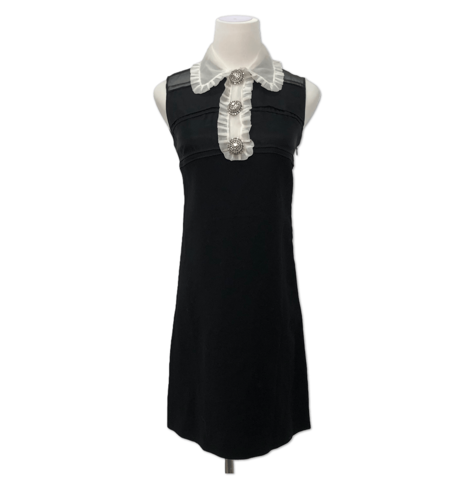 Miu Miu Miu Miu Black Ruffled Collar Crystal-Button Dress size 36 C13998498652