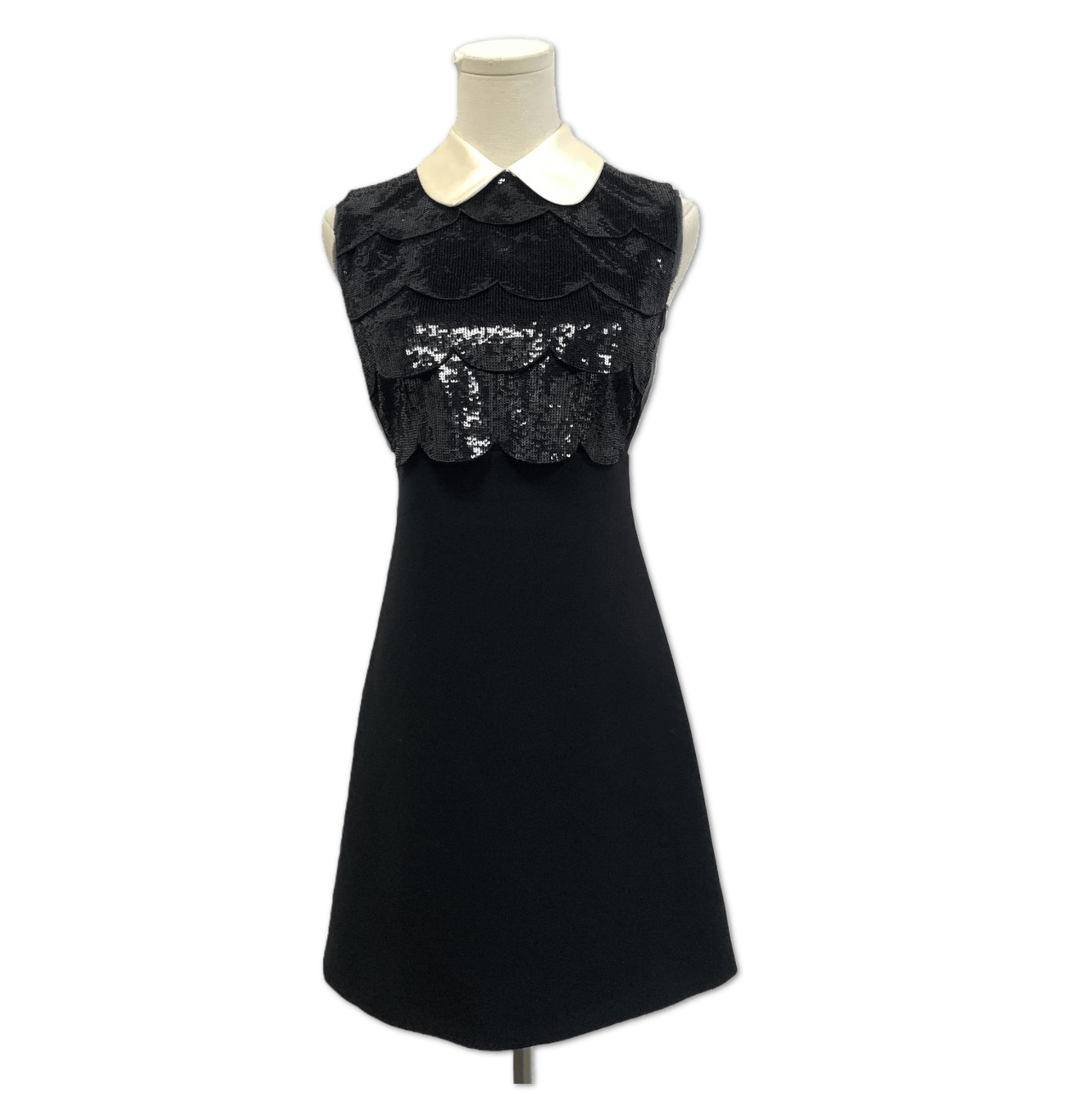 black sequin dress with white collar Miu Miu Sequined Scalloped White-Collar Mini size 36 FQ063 – Luxury Promise JUNE26WK3 Sleeve Length:36/37 boohoo Women's Plus Chiffon This sleeveless design features