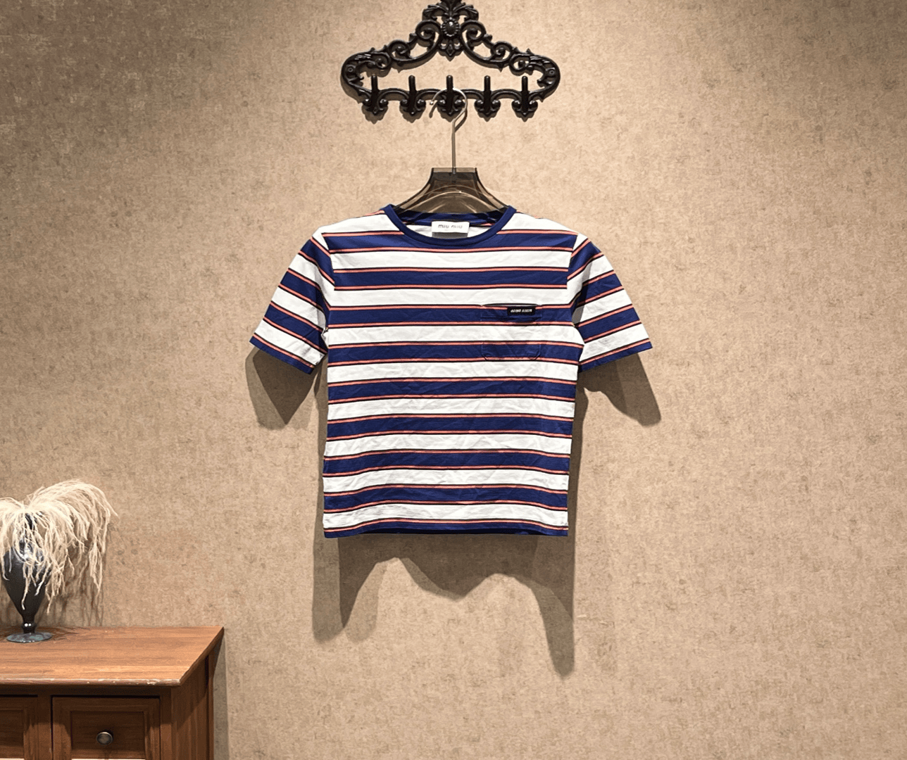 Miu Miu Miu Miu blue and white striped logo short-sleeved T-shirt / Size S / 99% new / 42664 SGC42664