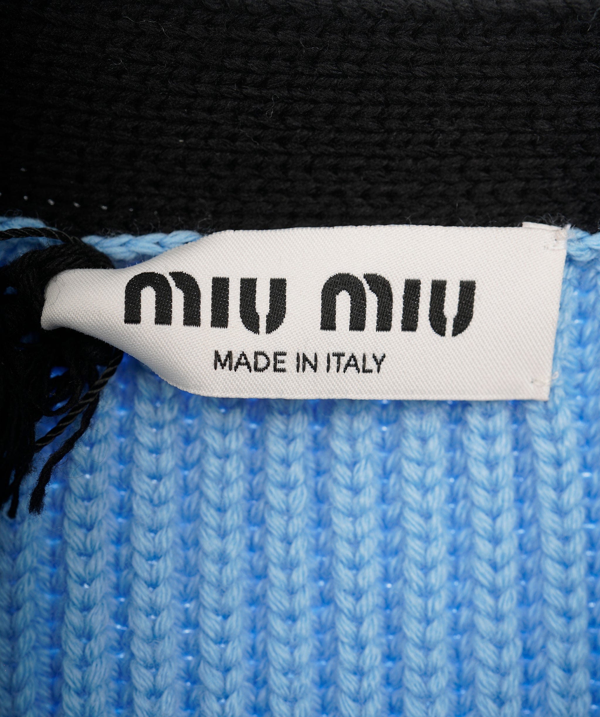 Miu Miu Miu Miu chunky knit cornflour blue & black cardigan AJL0212