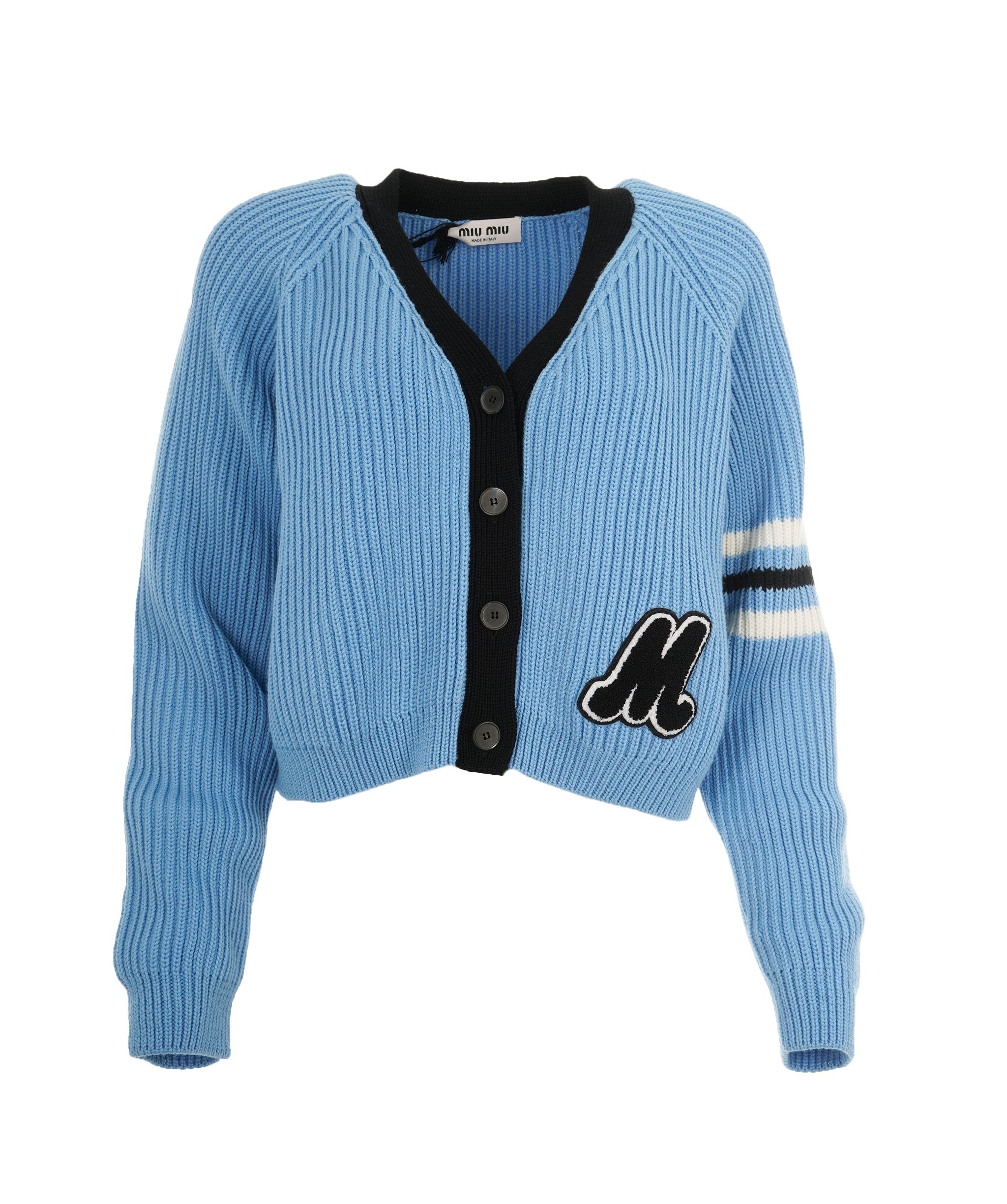 Miu Miu Miu Miu chunky knit cornflour blue & black cardigan AJL0212