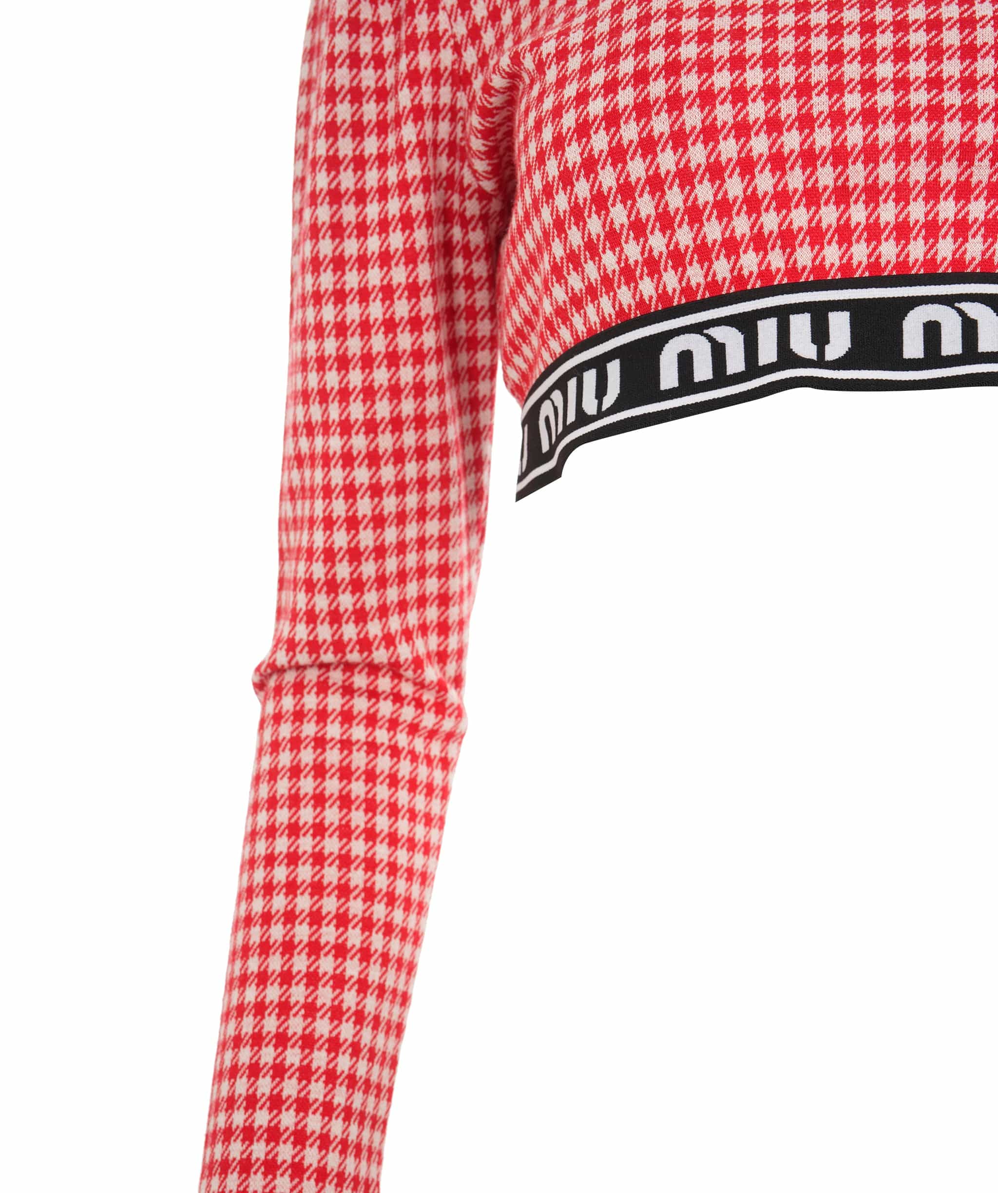 Miu Miu Miu Miu Houndstooth Red / White Long Sleeve Crop Top #42 SKC1914