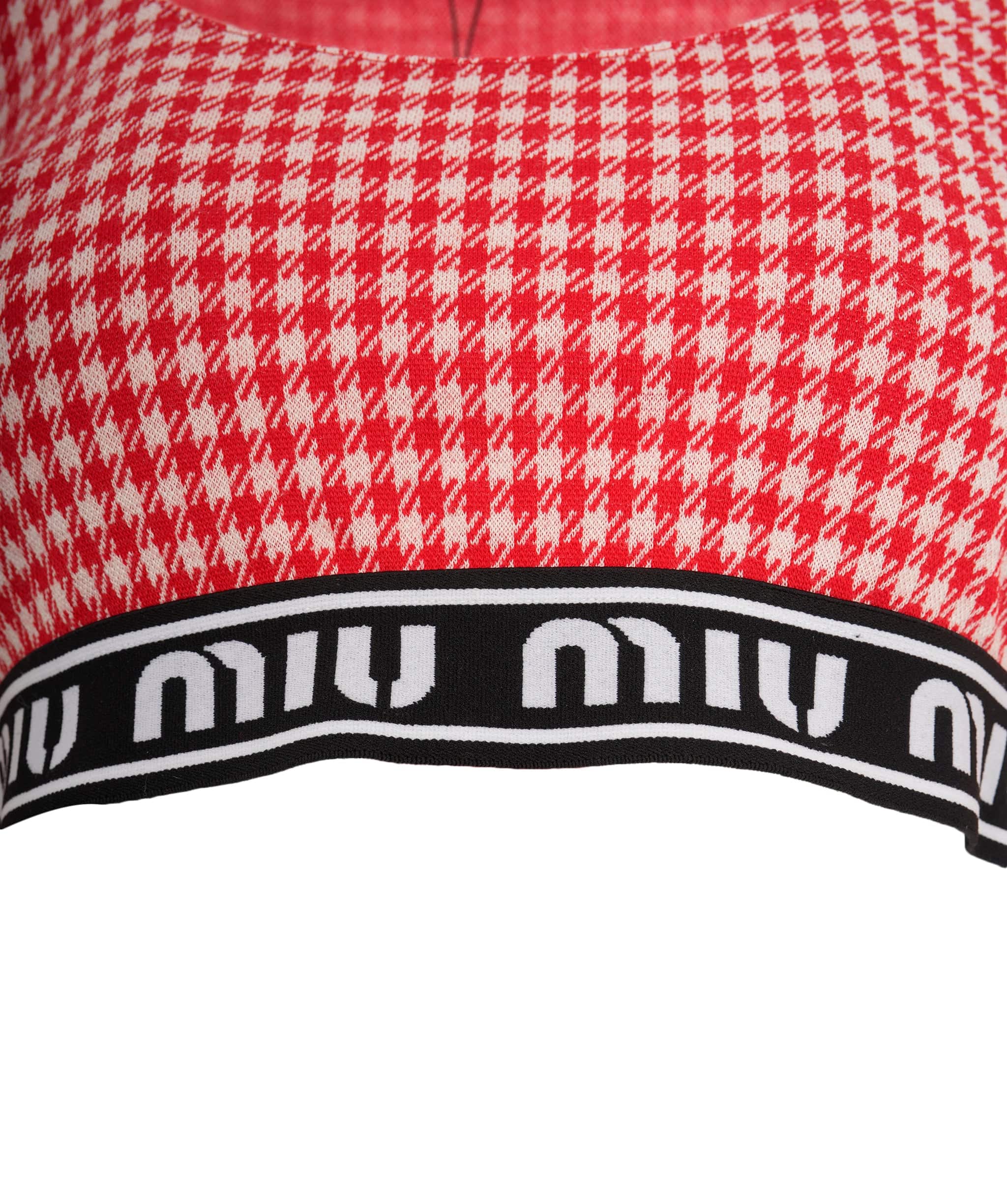 Miu Miu Miu Miu Houndstooth Red / White Long Sleeve Crop Top #42 SKC1914