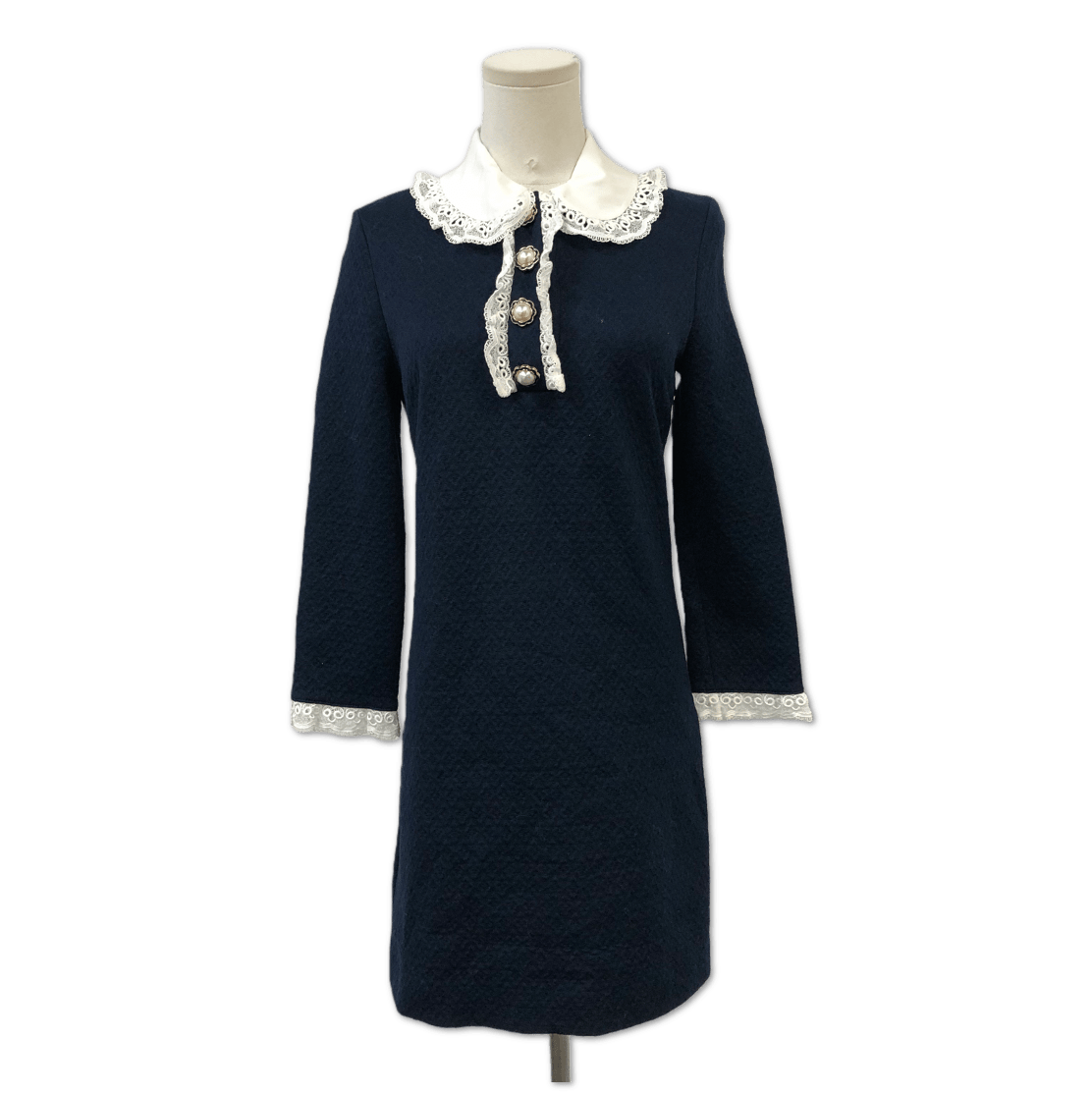 Miu Miu Miu Miu Navy Lace-Trim Pearl-Button Mini Dress size S FQ0113114009