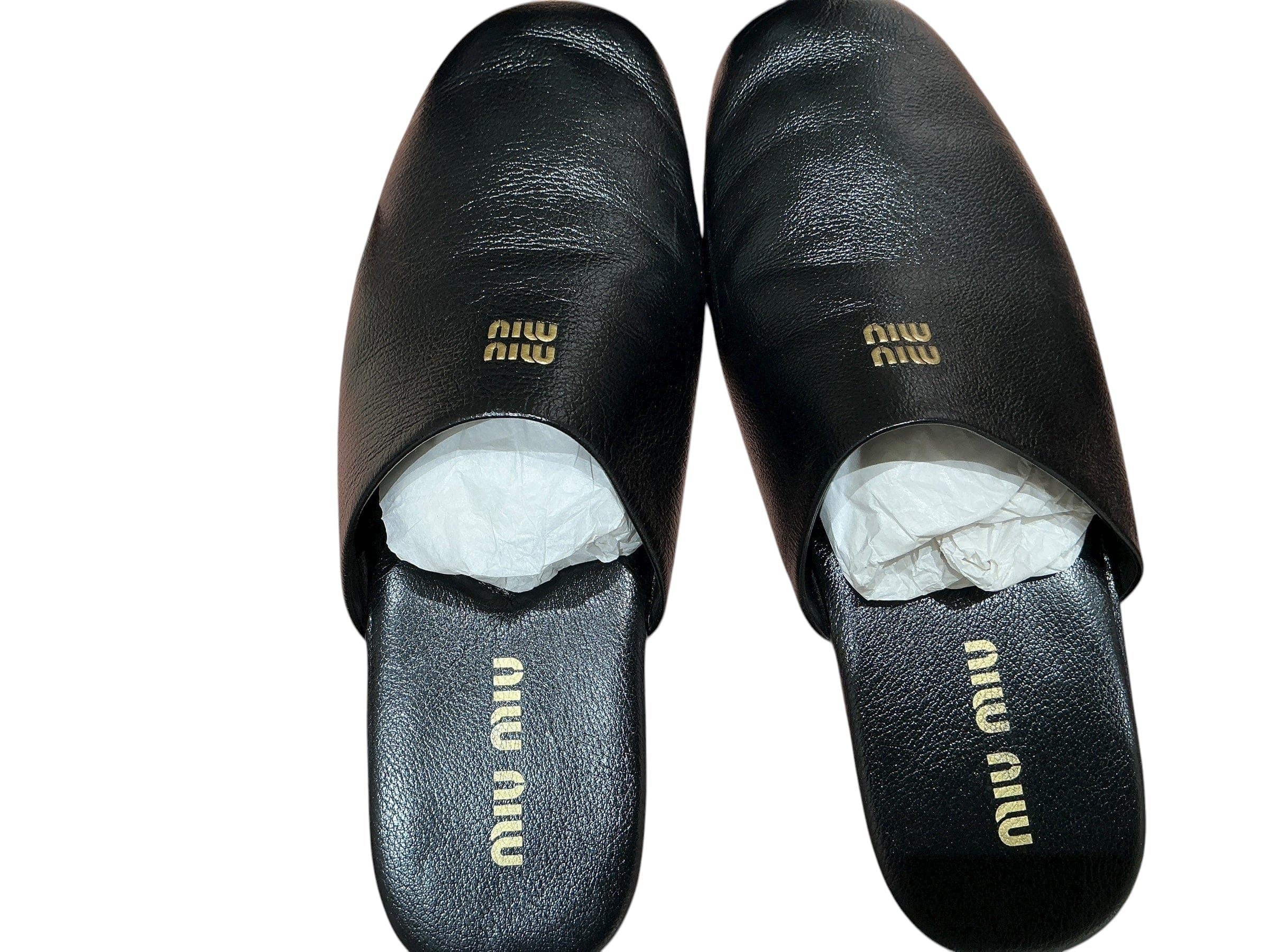 Miu Miu Leather Slippers Black Shoes #37 – Luxury Promise