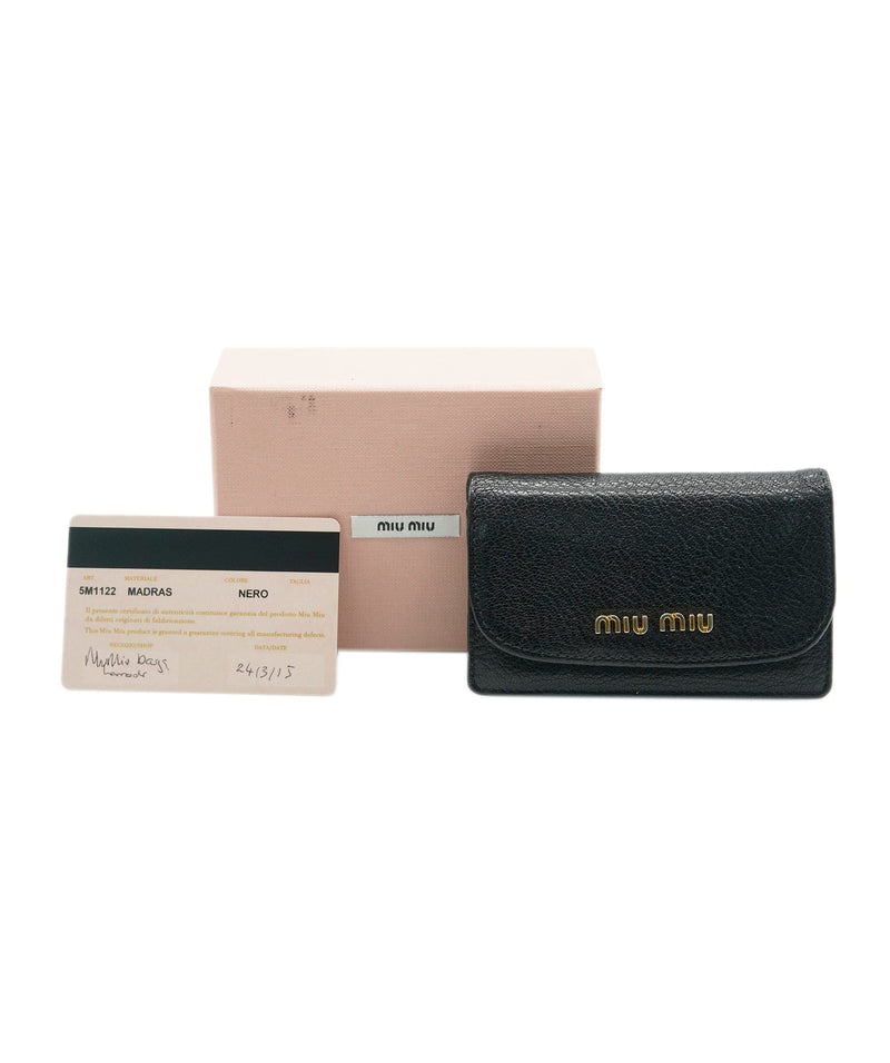 Miumiu Miu Miu black grained leather cardholder with GHW - AJC0481