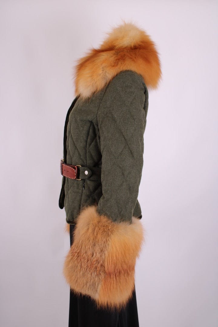Moncler Moncler Fox Fur & Wool Jacket Khaki S