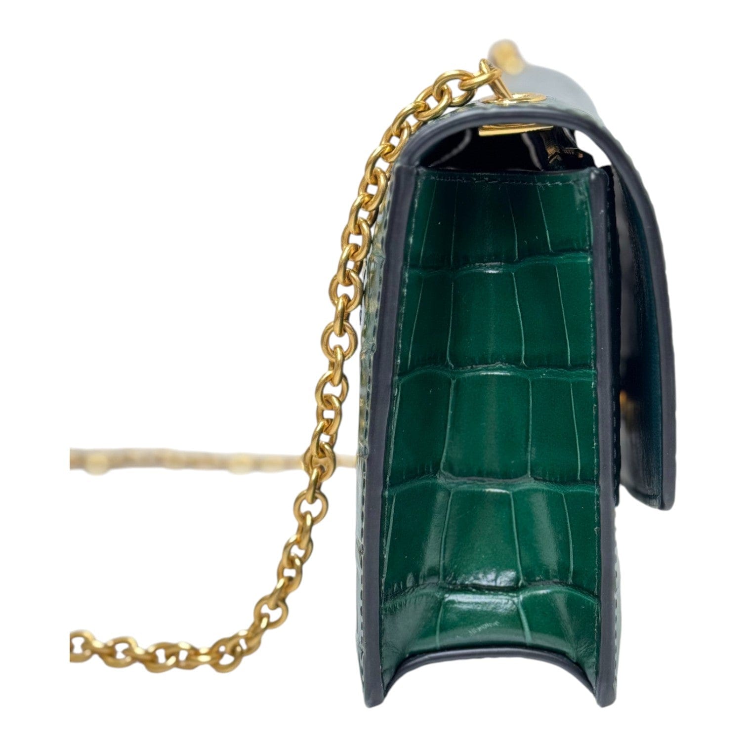 Mulberry Mulberry Darley Croco Print Bag Green with Gold Chain