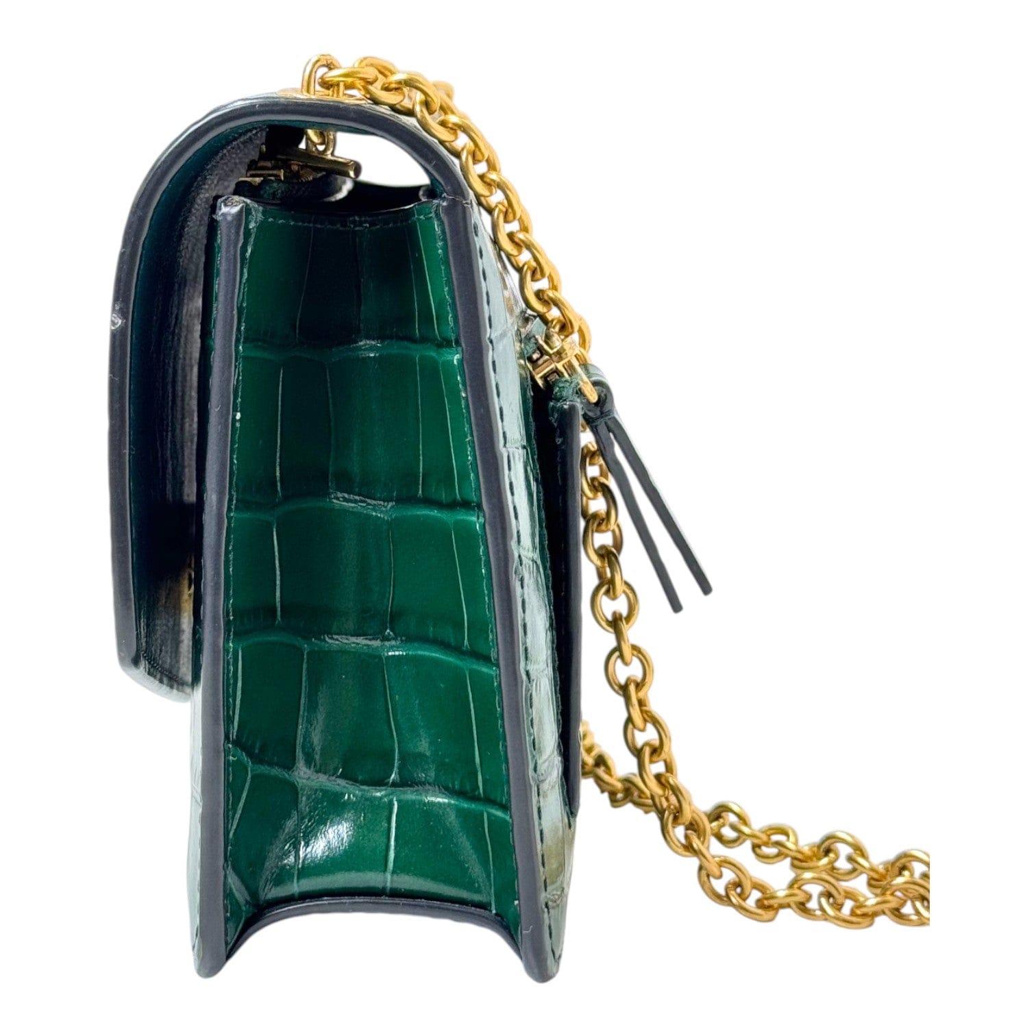 Mulberry Mulberry Darley Croco Print Bag Green with Gold Chain