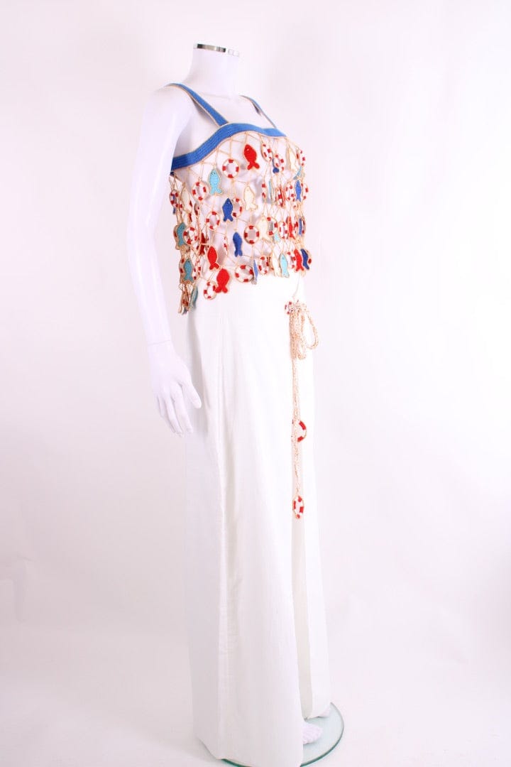 My Beachy Side My Beachy Side Poisson Crochet Top & Trousers Set Blue/ White M