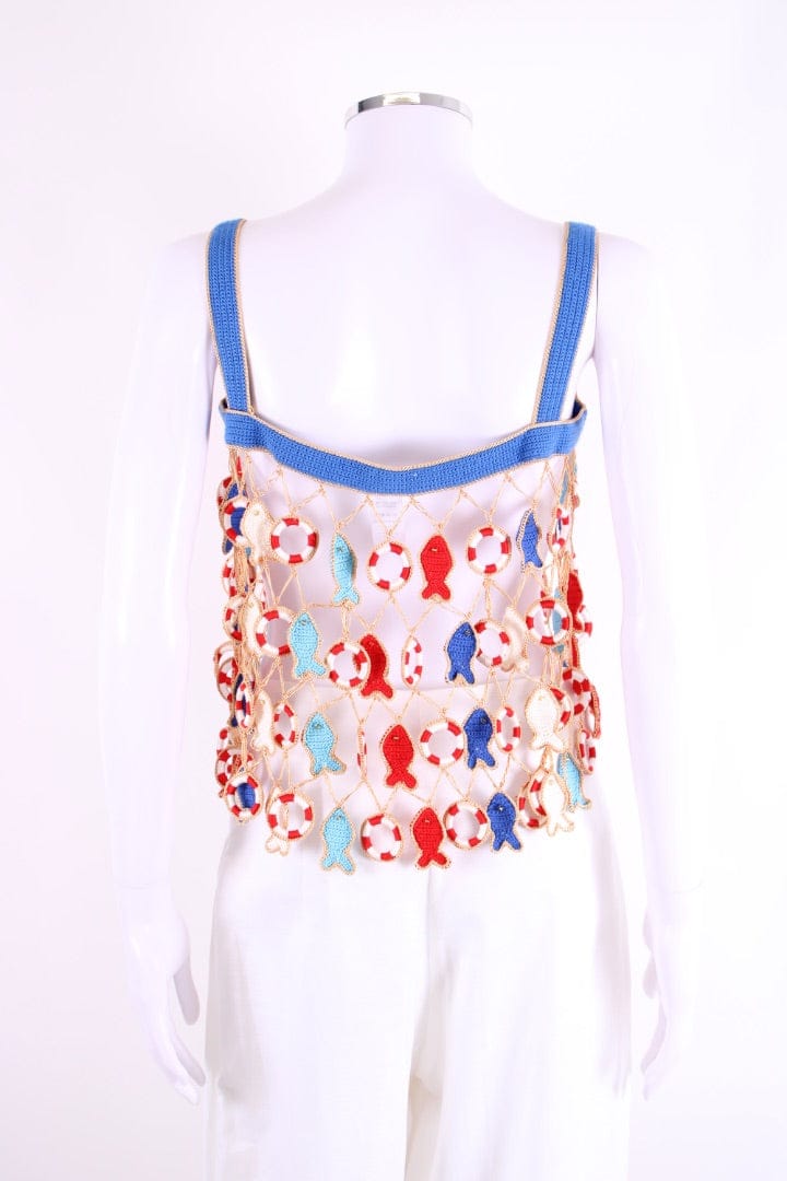 My Beachy Side My Beachy Side Poisson Crochet Top & Trousers Set Blue/ White M