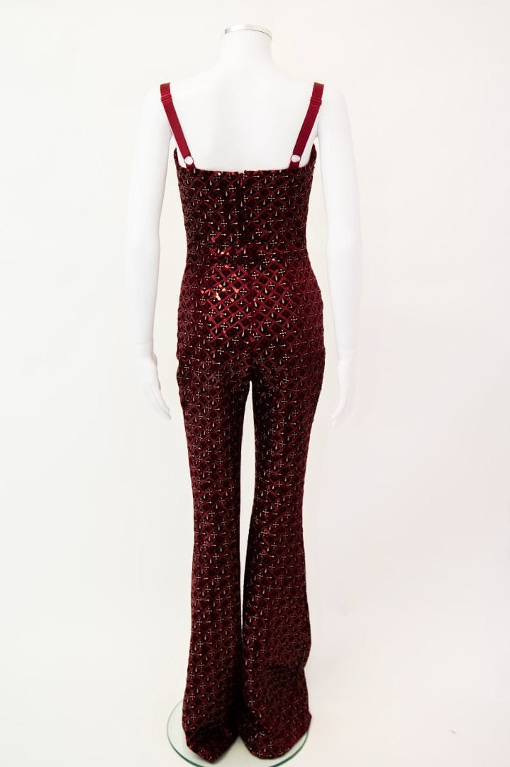 Nadine Merabi Nadine Merabi S/S Embroidered Sequin Jumpsuit Red/ White S