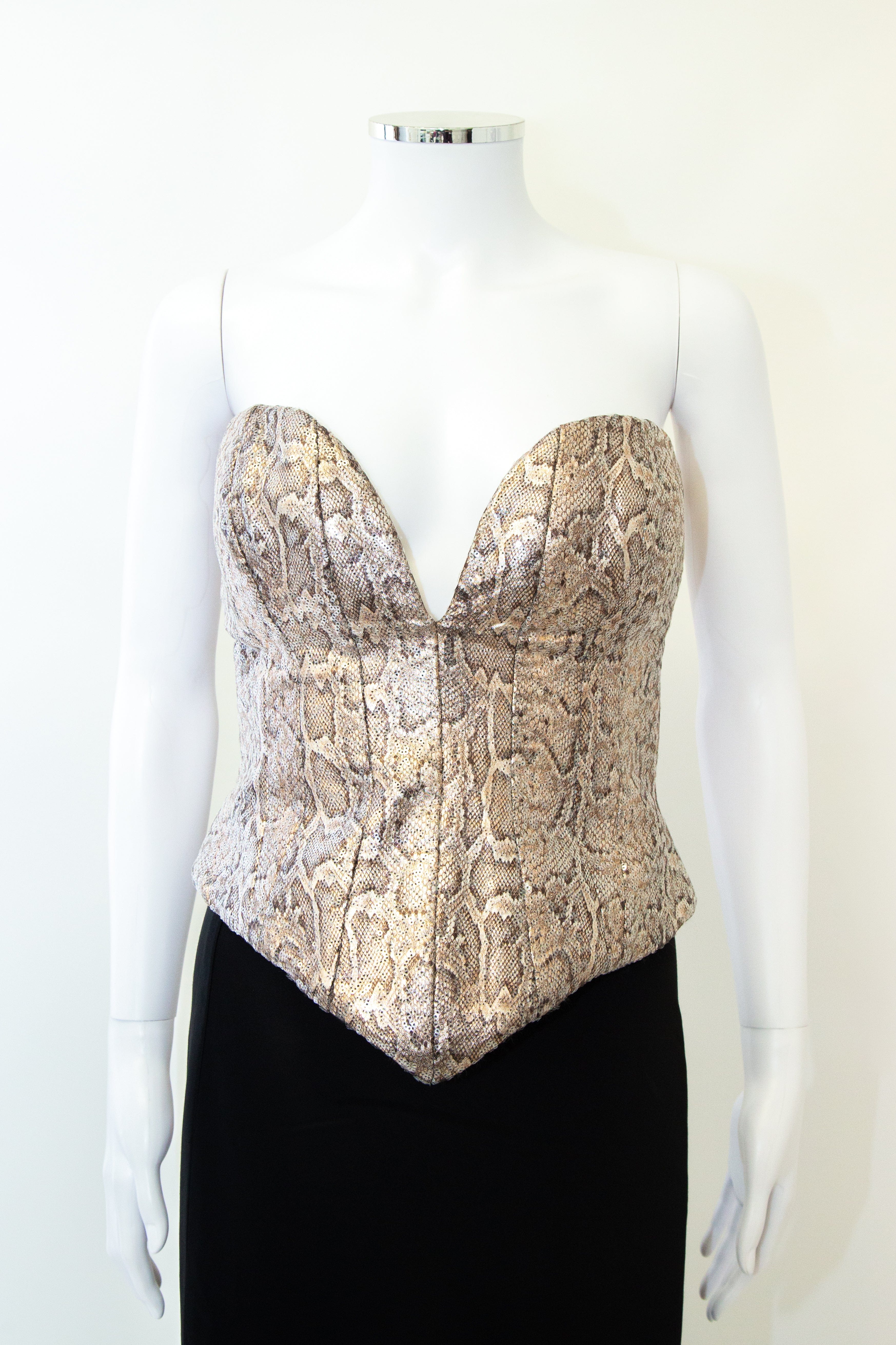 New Arrivals Ilkyaz Ozel New Arrivals Ilkyaz Ozel Snake Print Sequin Corset Beige 12