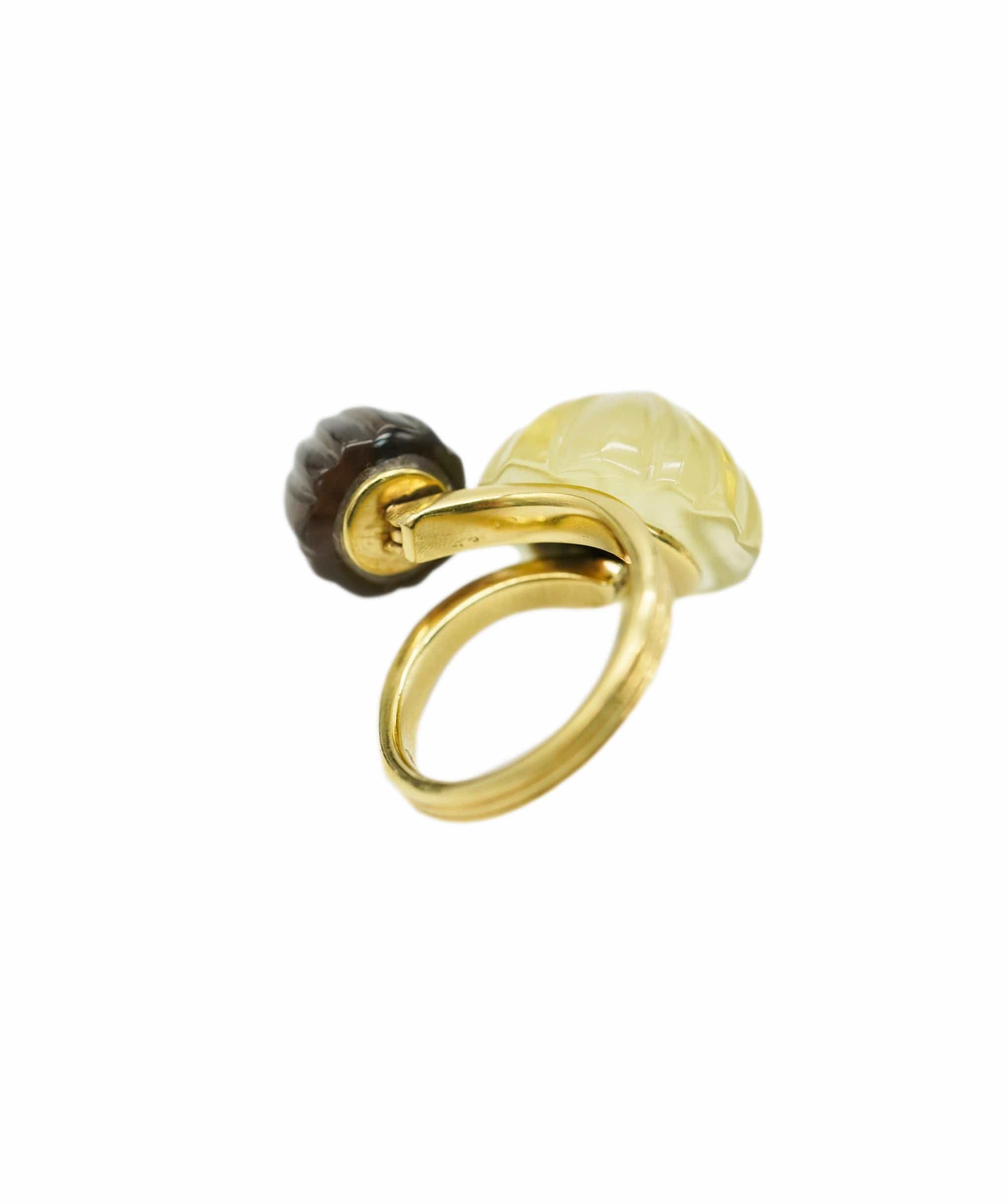 Oriental Monkey DOUBLE DOME BLACK&YELLOW 18ct Gold, Lemon Quartz, Topaz  Ring ANC1065