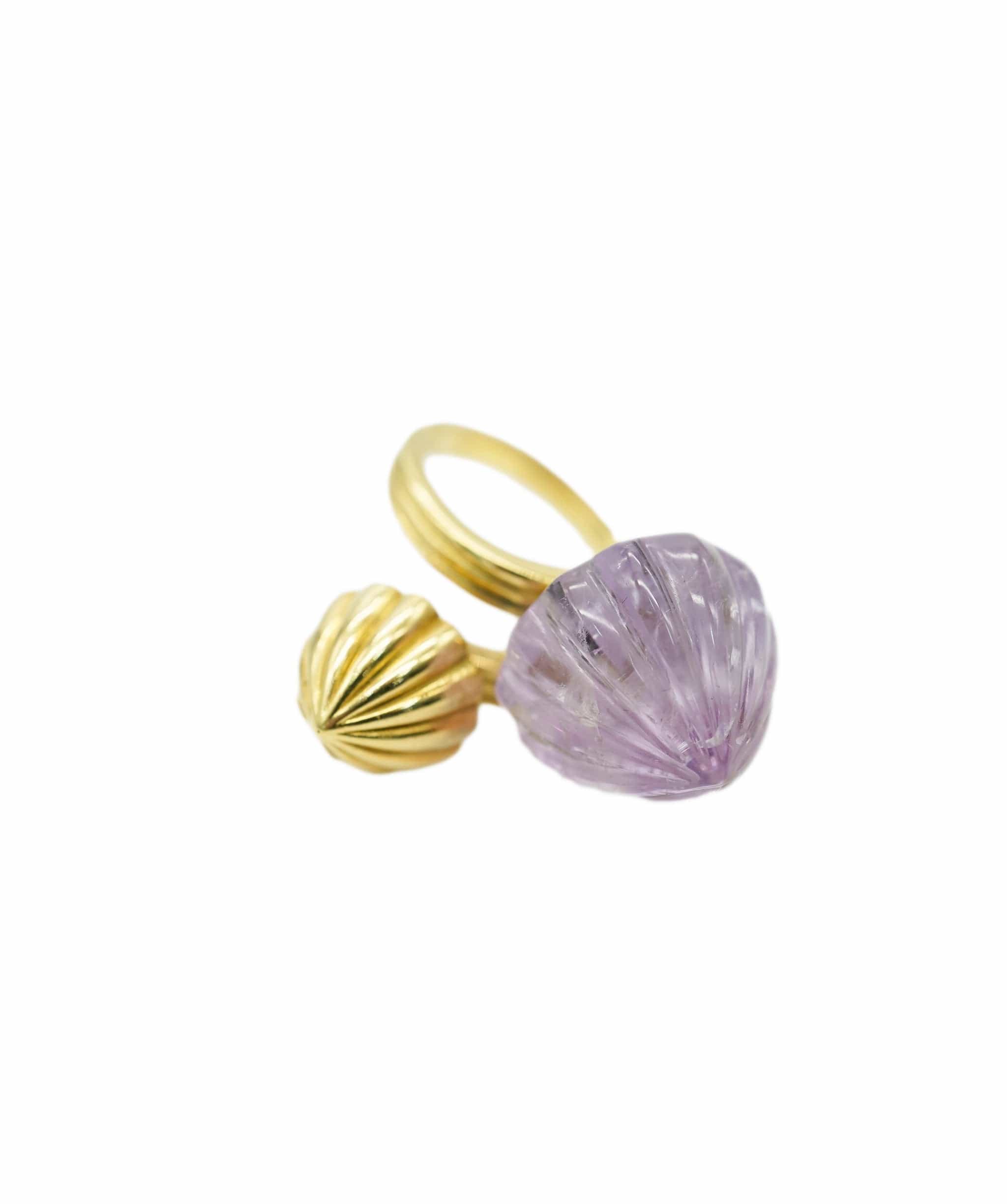 Oriental Monkey DOUBLE DOME PINK 18ct Gold, Amethyst Ring ANC1062