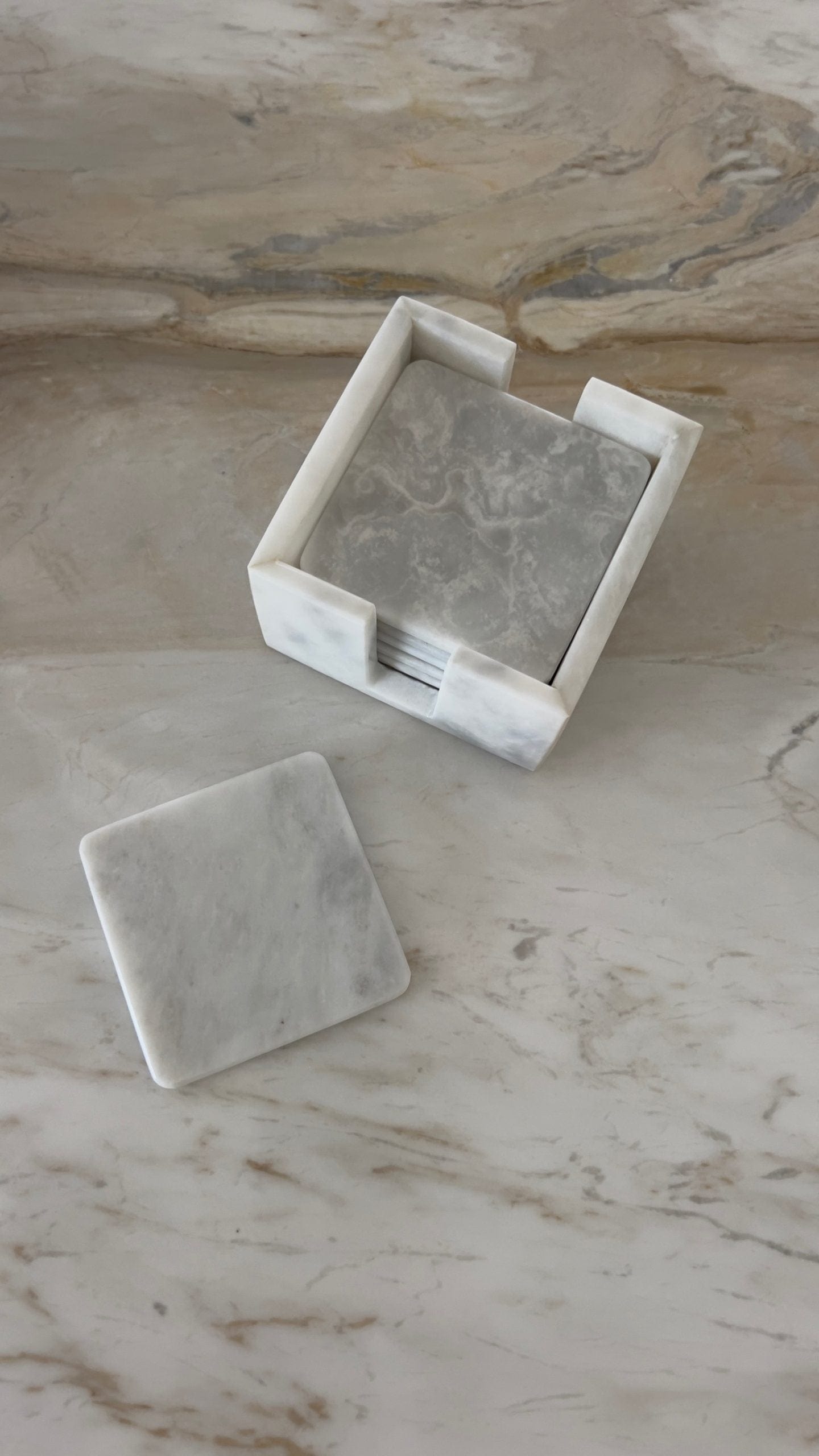 Palm Living Angelica Square White Marble Coasters ASC5394