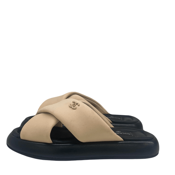 Chanel Velcro Dad Sandals 21C Iridescent Light Bronze Lambskin 39