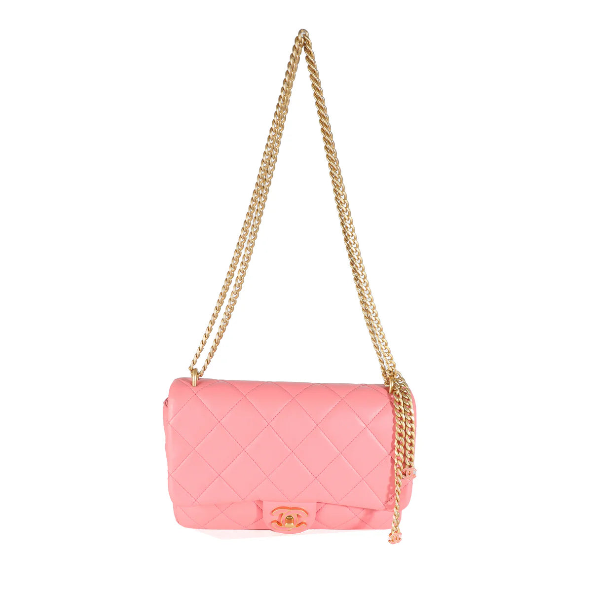 Pink Quilted Lambskin Pending CC Small Square Flap