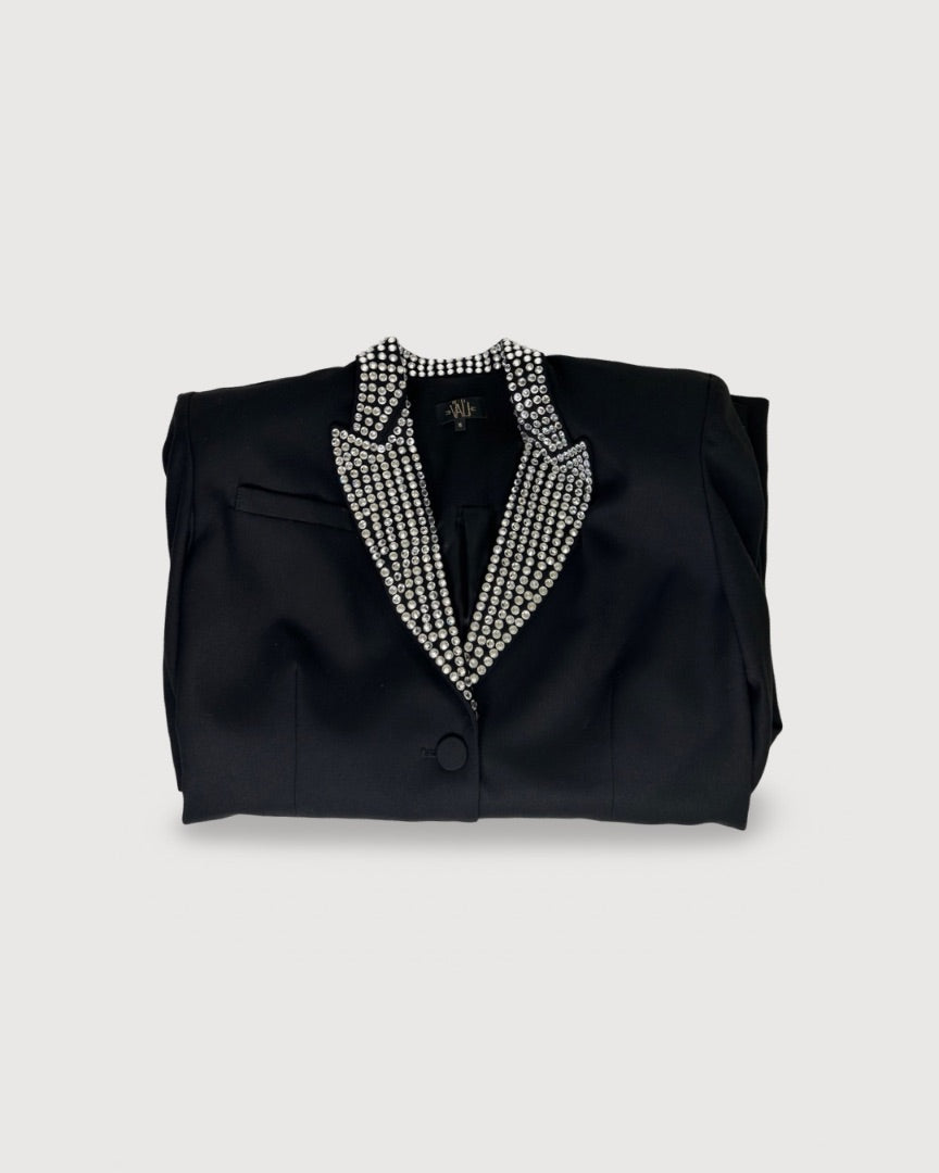 DE LA VALI Crystal Trim Suit Black 10