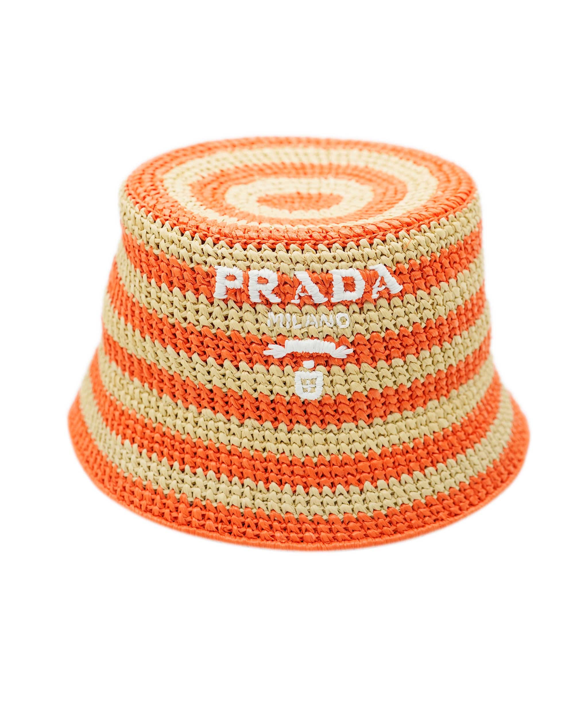 Prada Prada Cappelli in Tessuto Rafia Riche Naturale + Arancio M AVL1455