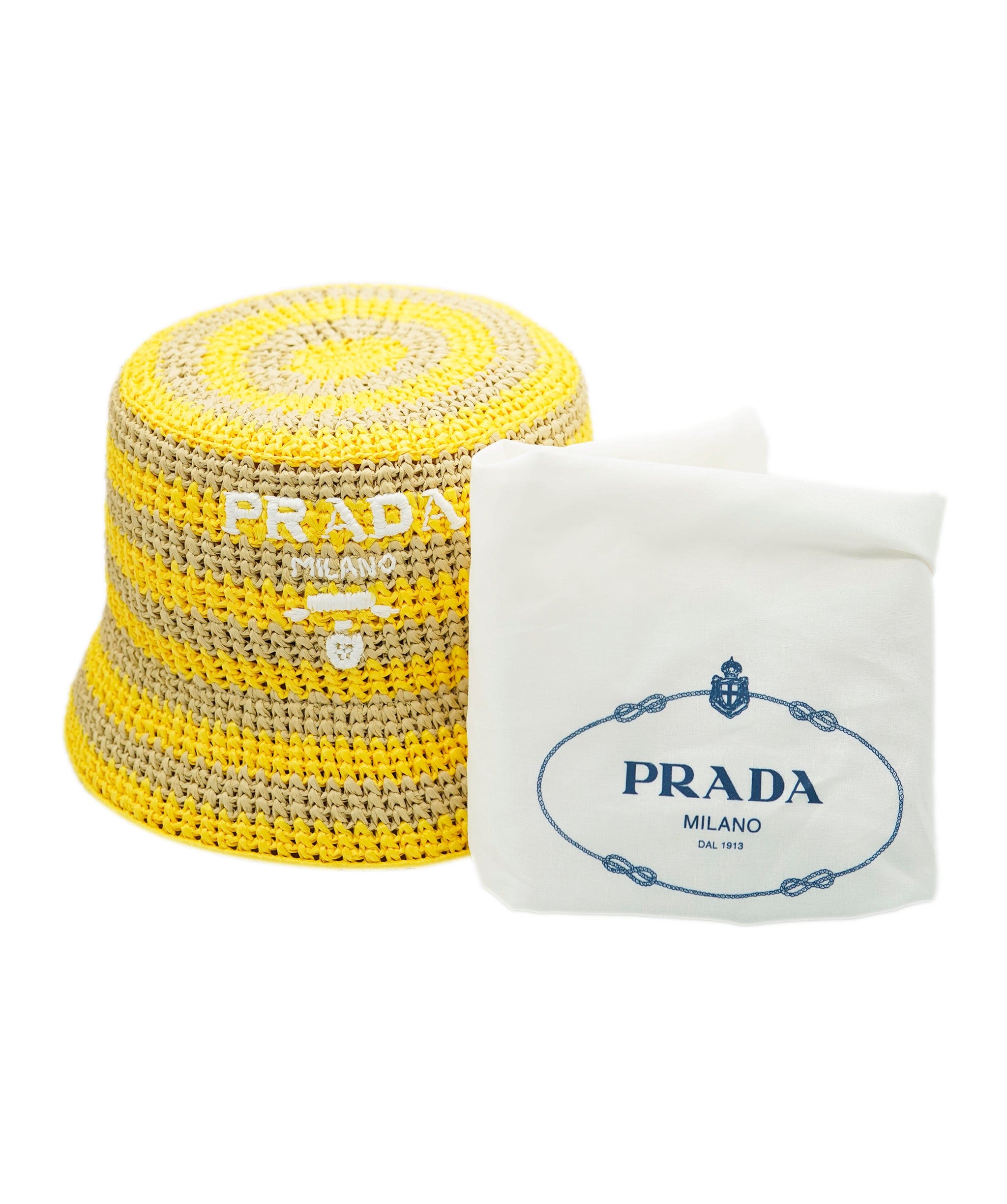 Prada Prada Cappelli in Tessuto Rafia Riche Naturale + Giallo  AVL1454