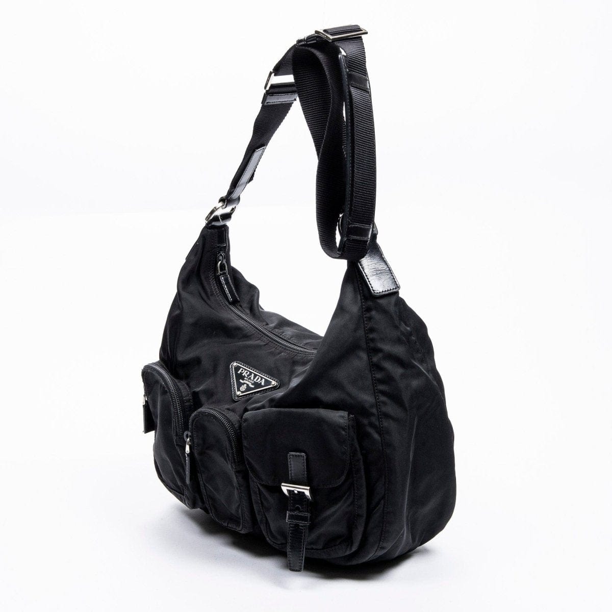 30. Lp x christos Prada Pocket Hobo Black Nylon Shoulder Bag - AWL2332