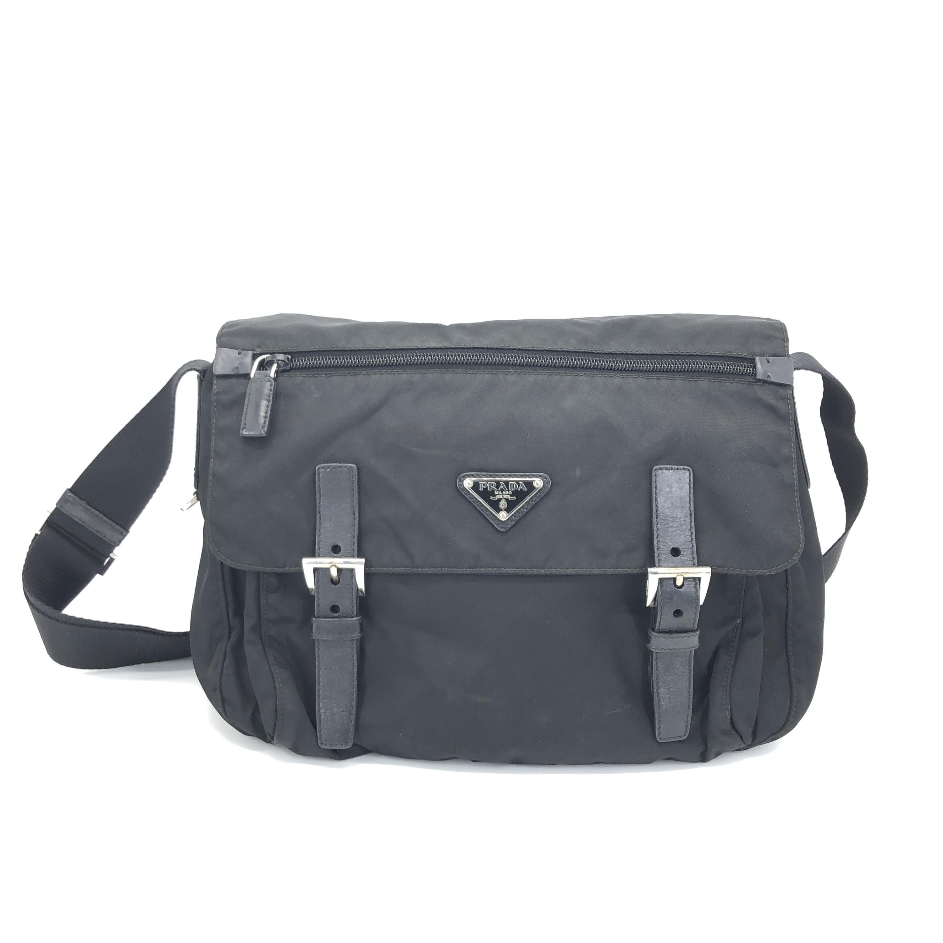 Prada Prada Black Nylon Double Buckle Shoulder Bag C371455