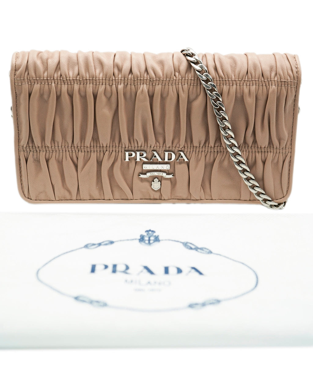 Prada Nude Leather Ruched Chain Wallet 131424 LuxuryPromise