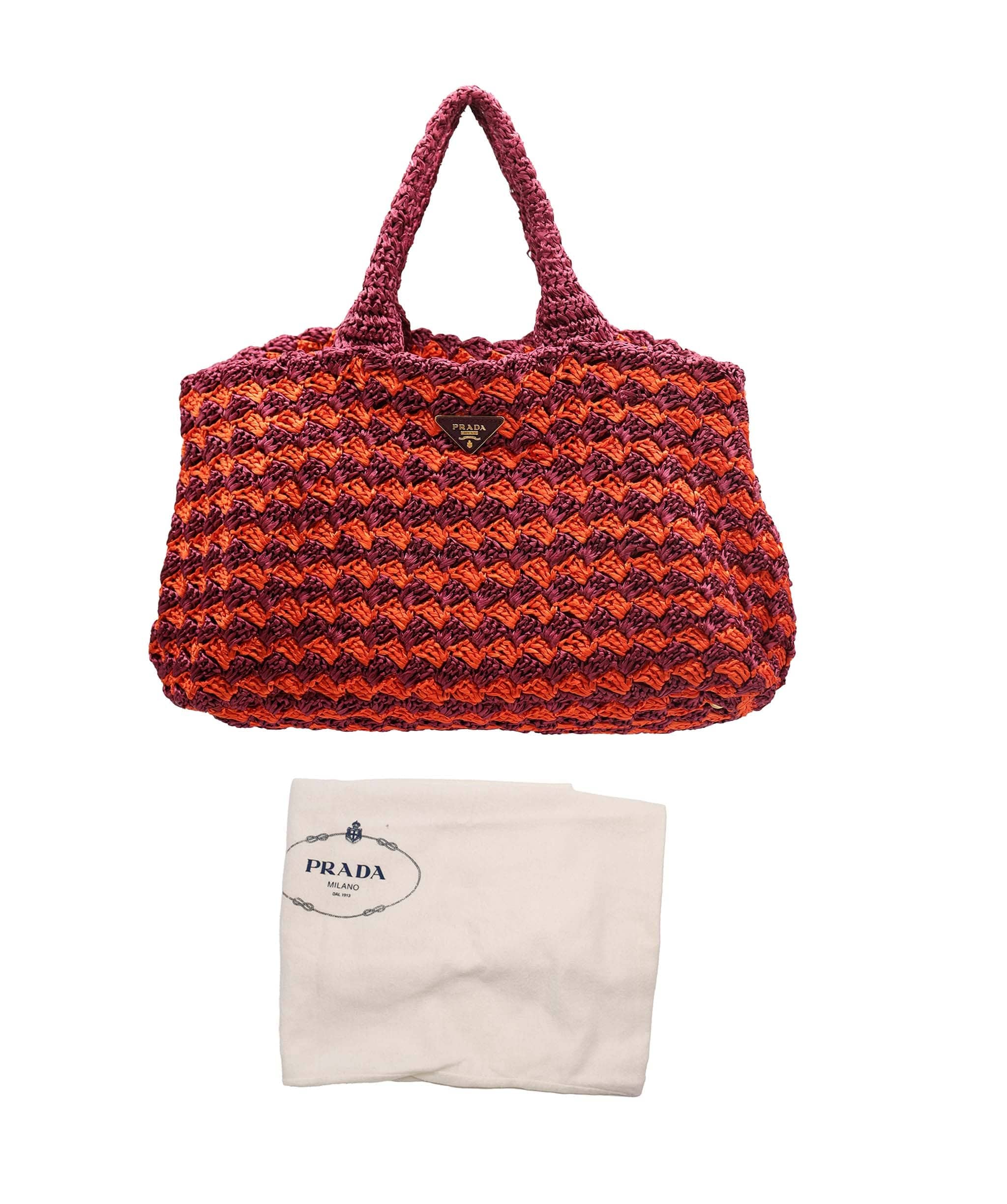 Prada Prada Raffia Big Tote Bag Orange DXBS4263