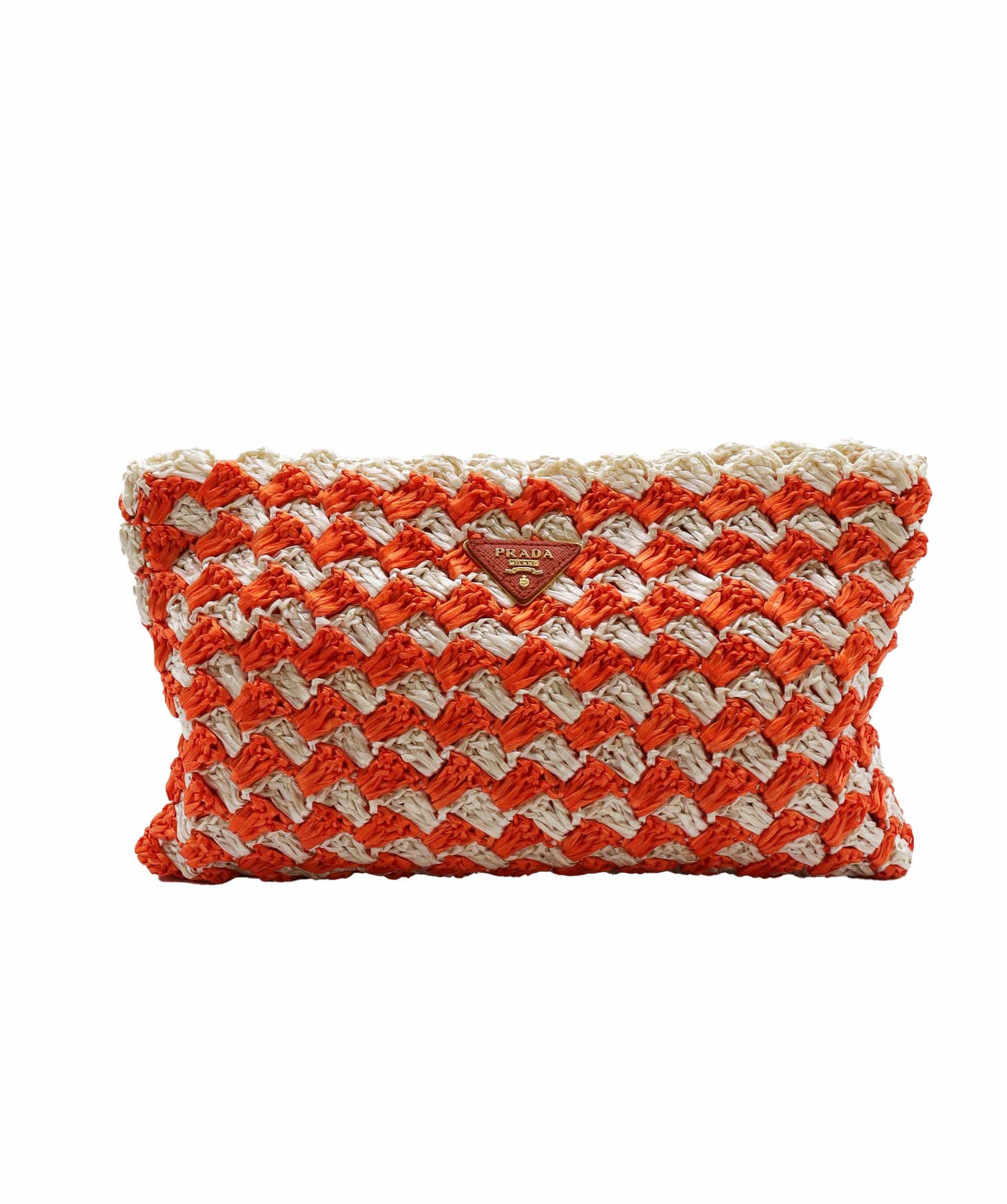 Prada Prada Raffia Clutch Bag Orange DXBS0741