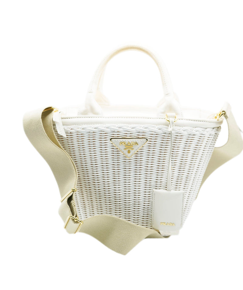 Prada wicker bag outlet white