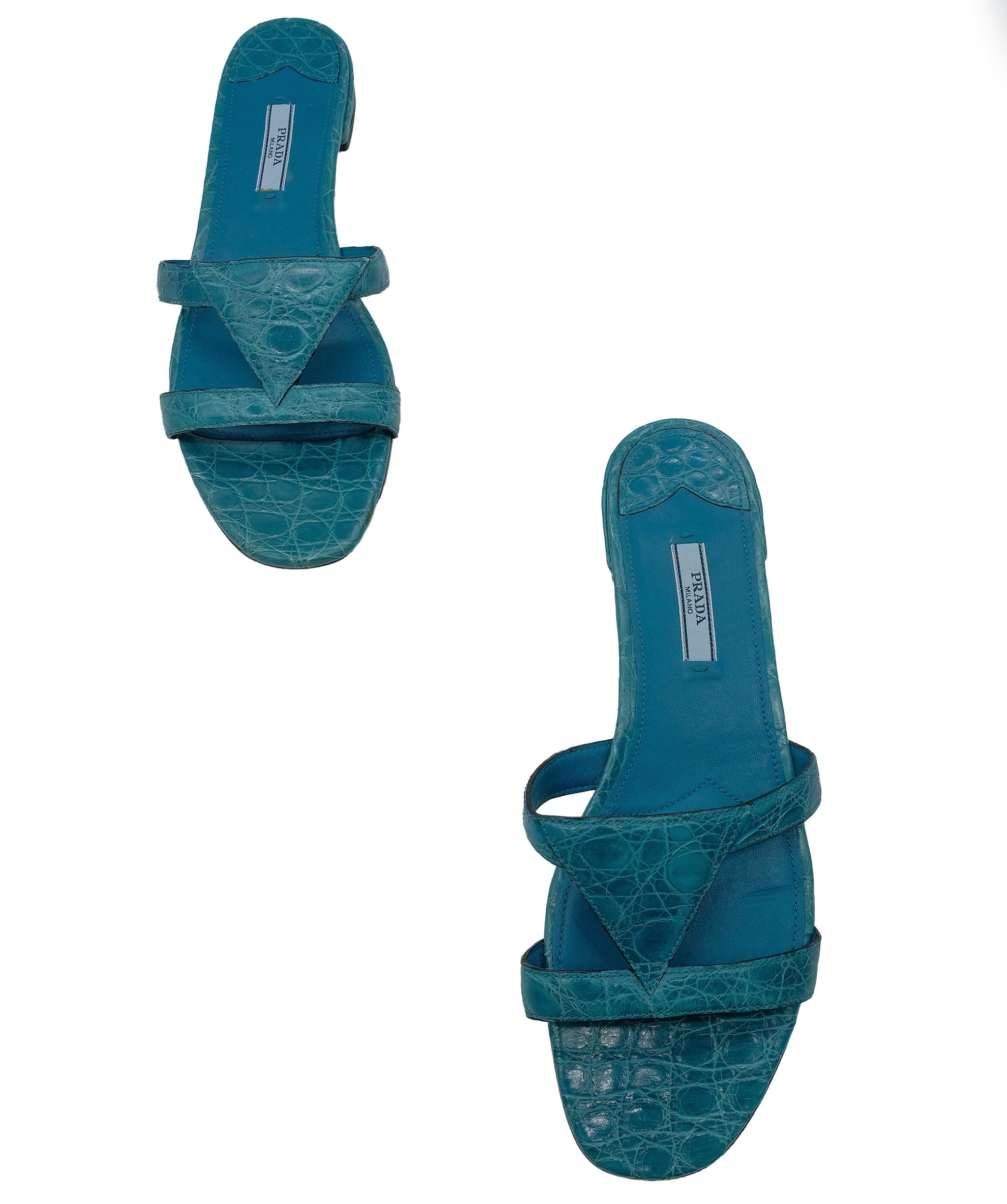 Prada Prada Flat Sandals Blue Crocodile RJC2746