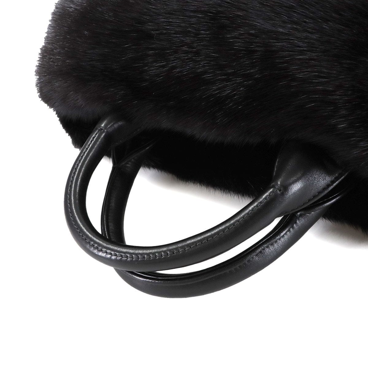 PRADA PRADA 2way Tote Shoulder Bag Leather Fur Black Purse 90281999