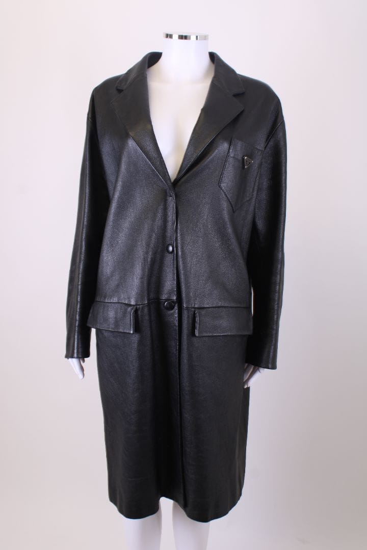 Prada Prada Leather Coat Black M