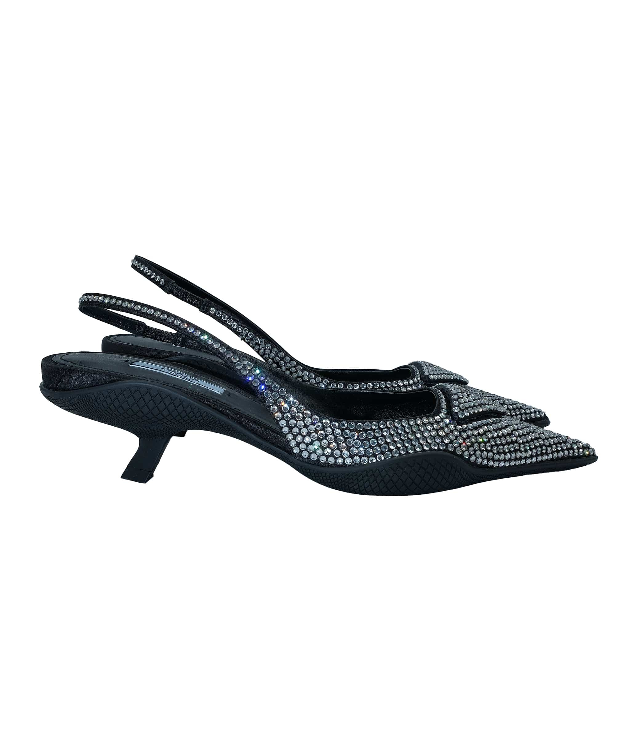 Prada Prada Black Satin Crystal Slingback size 37 RJC3021