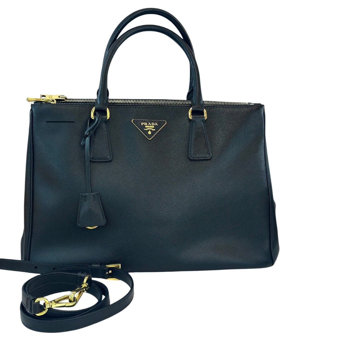 Prada Prada Saffiano Med Black Bag with Strap