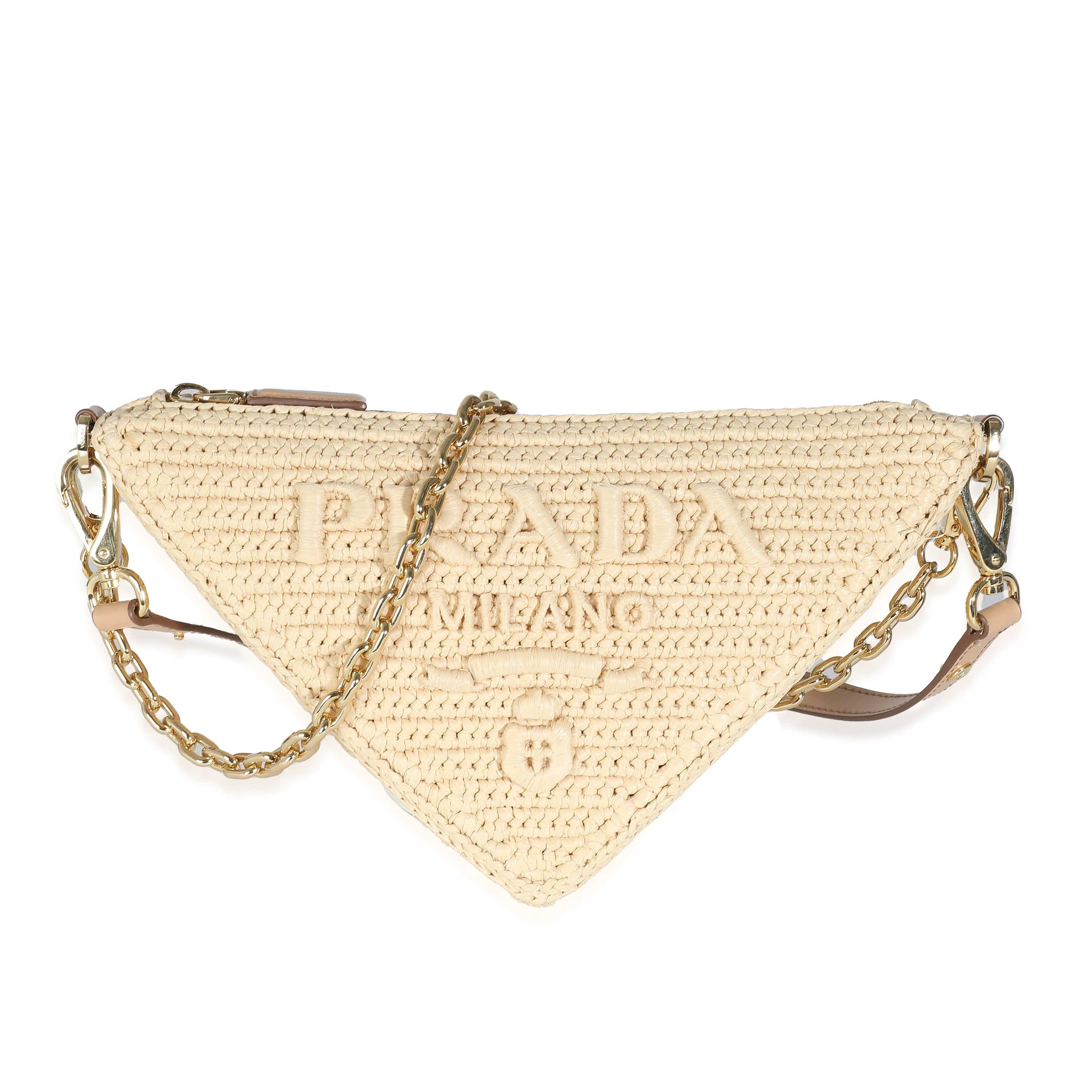 Prada Prada Natural Raffia Top Handle Triangle Pouch