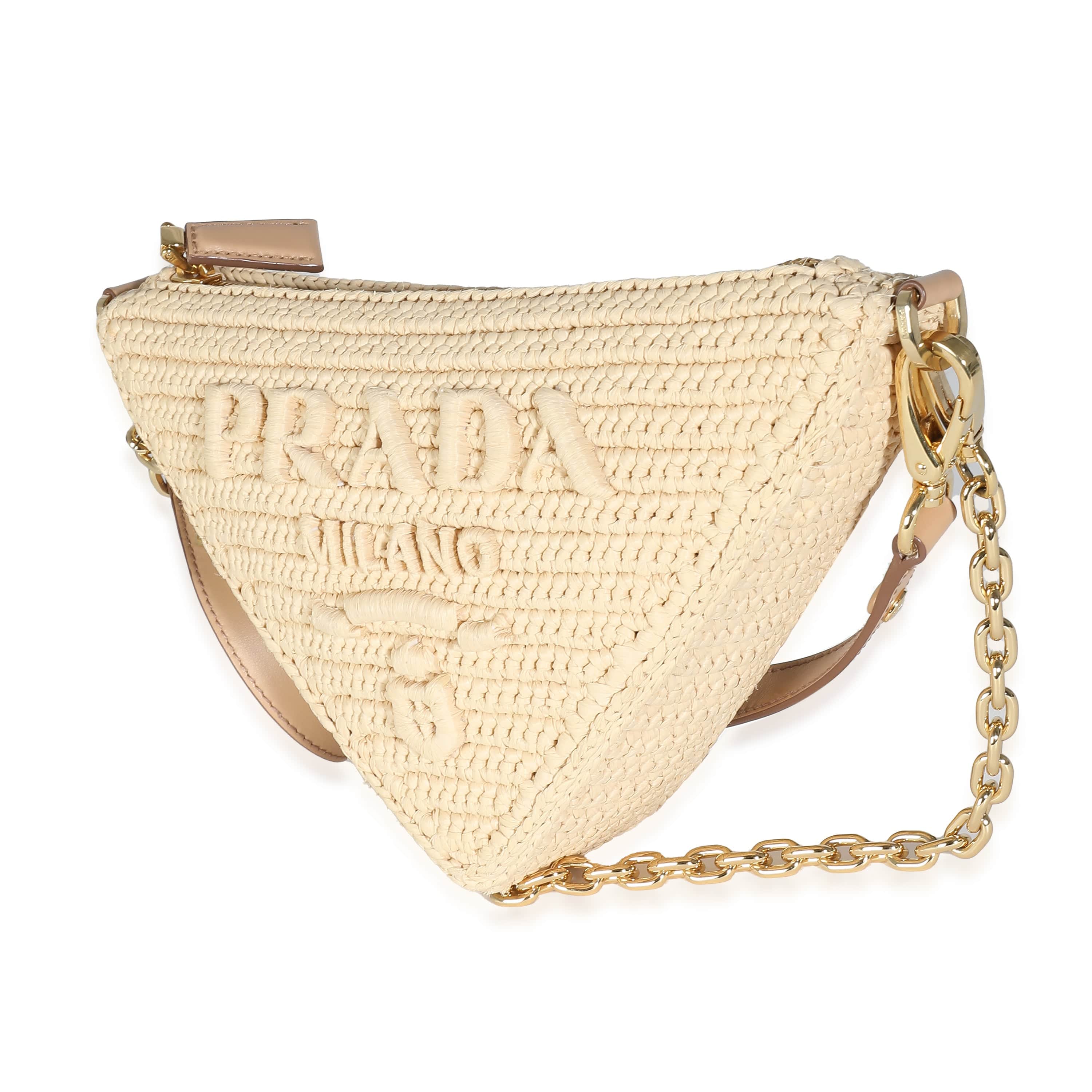 Prada Prada Natural Raffia Top Handle Triangle Pouch