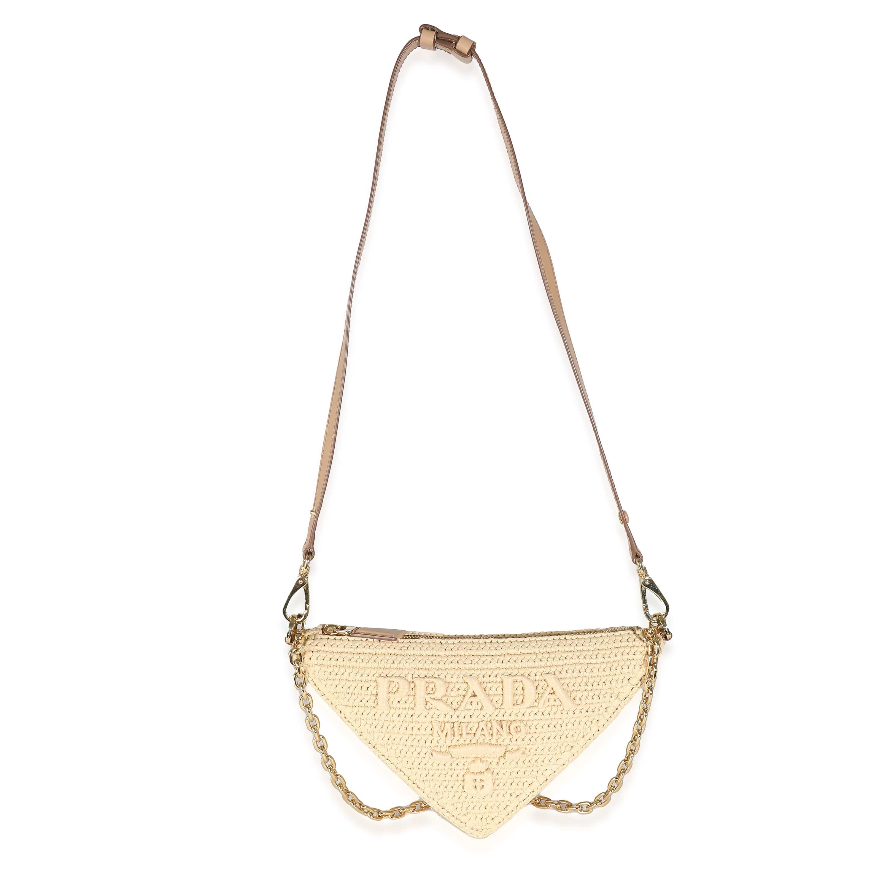 Prada Prada Natural Raffia Top Handle Triangle Pouch