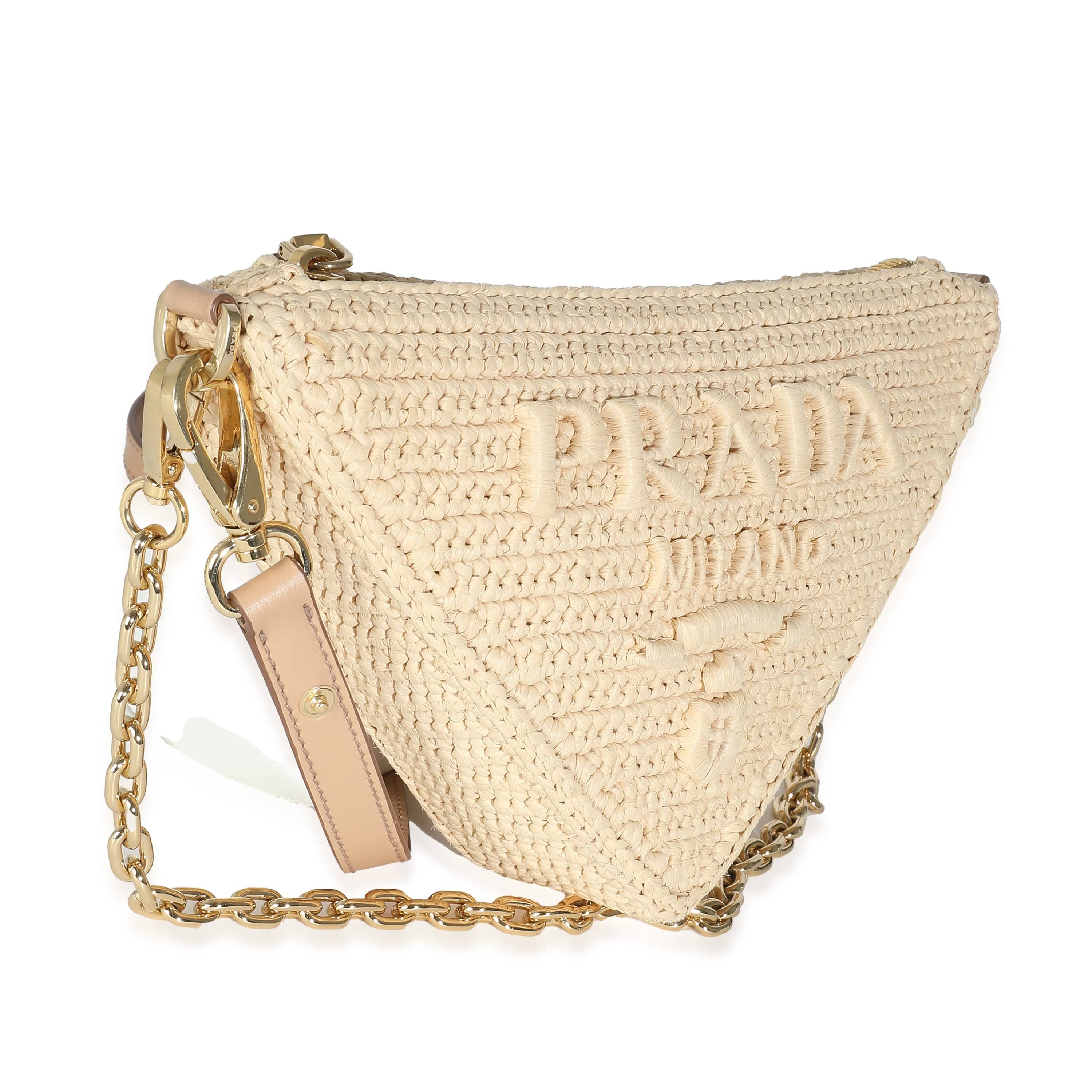 Prada Prada Natural Raffia Top Handle Triangle Pouch