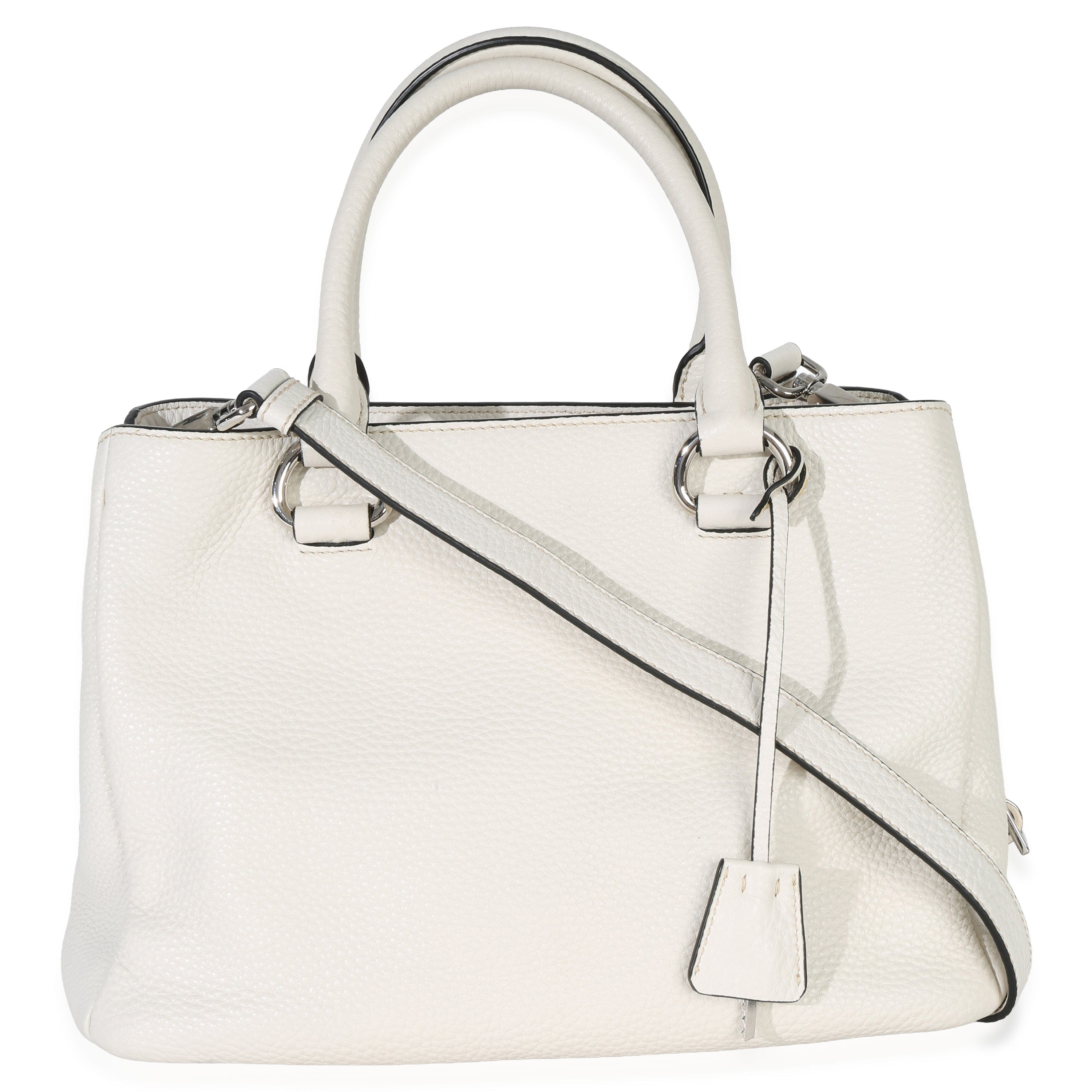 Prada White Vitello Daino Double Zip Shopping Tote