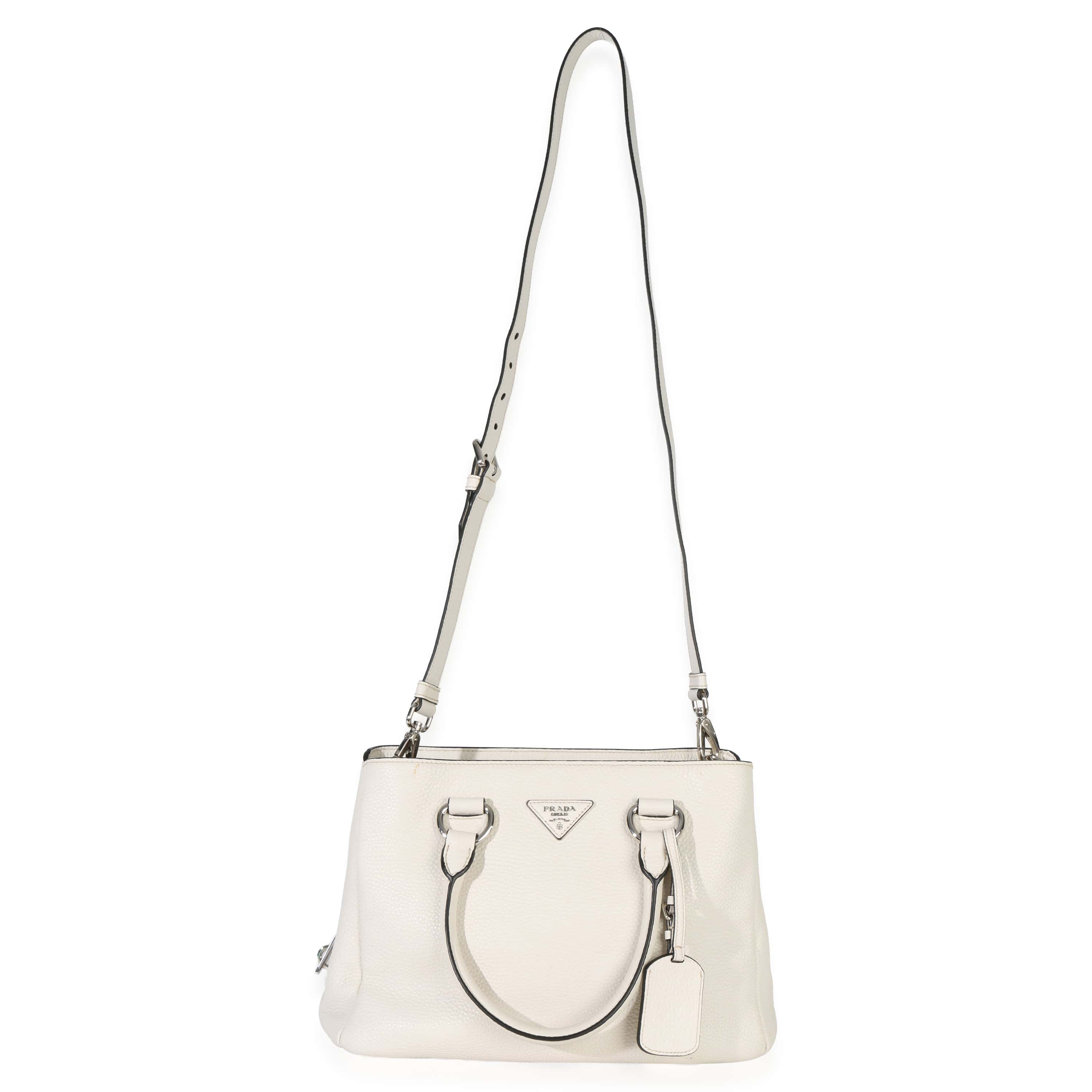 Prada White Vitello Daino Double Zip Shopping Tote