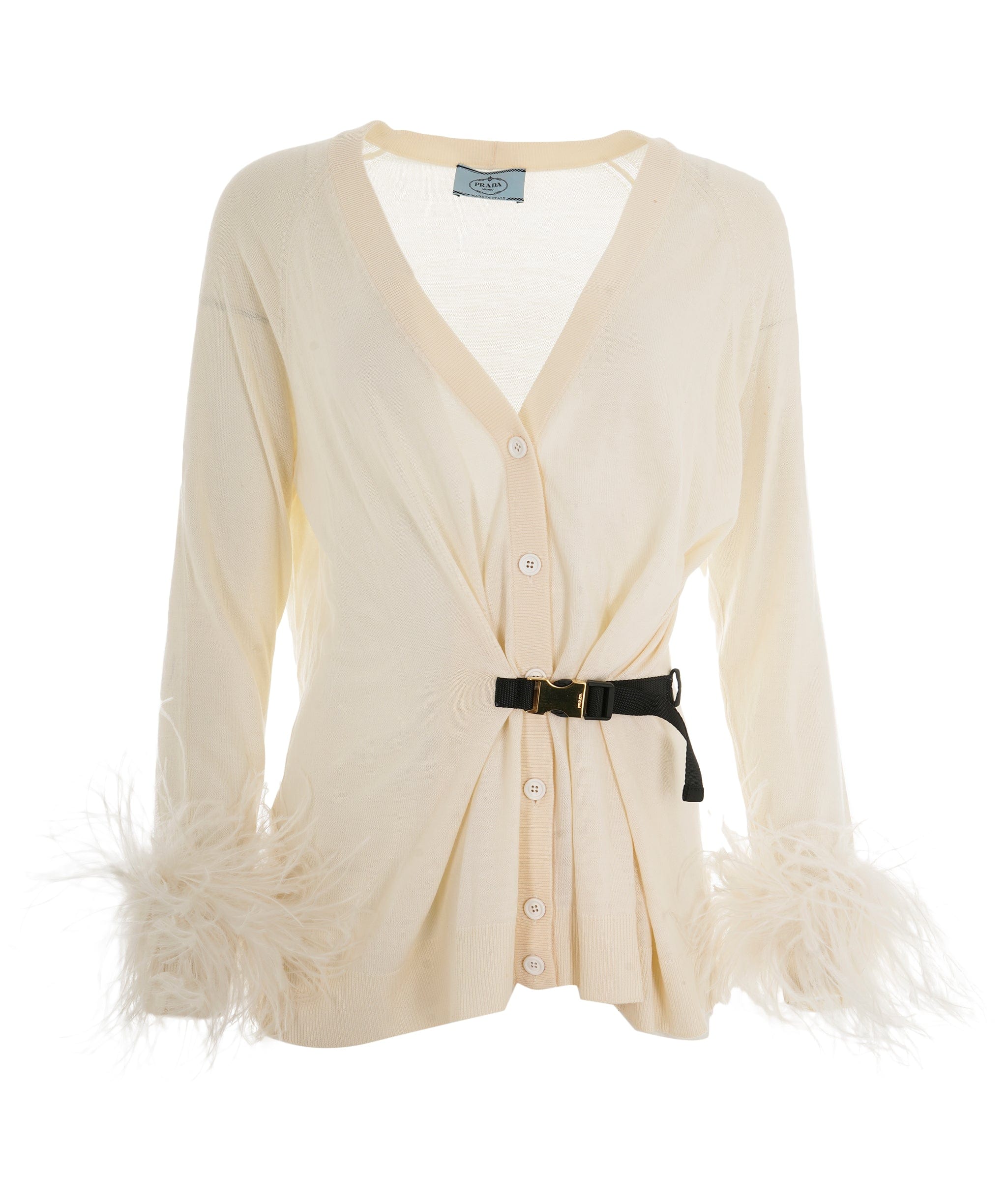 Prada Prada – Mohair-Blend Feather-Trim Cardigan with Belt ALC2422