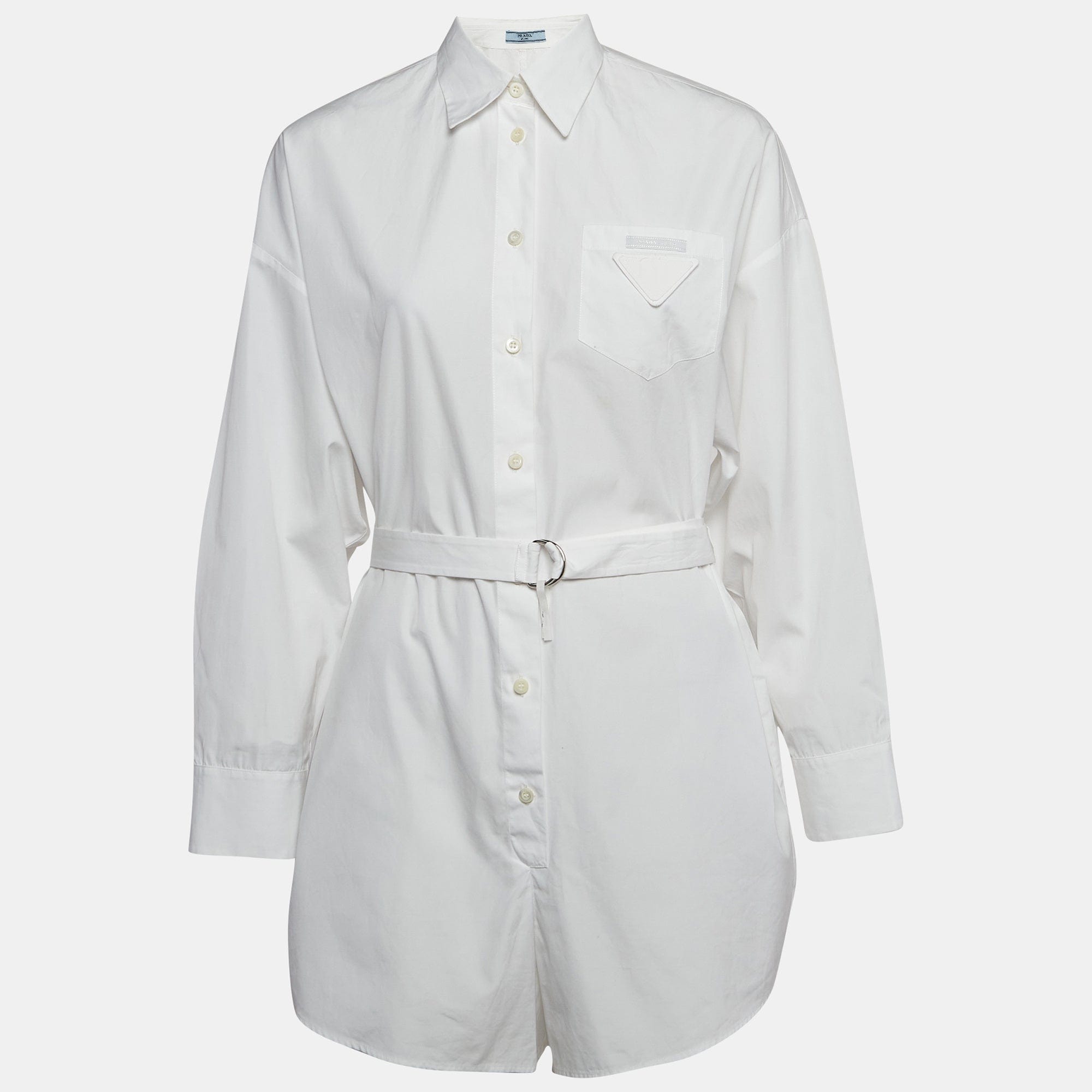 Prada Prada White Cotton Poplin Belted Shirt Style Playsuit XS ASCLC2427