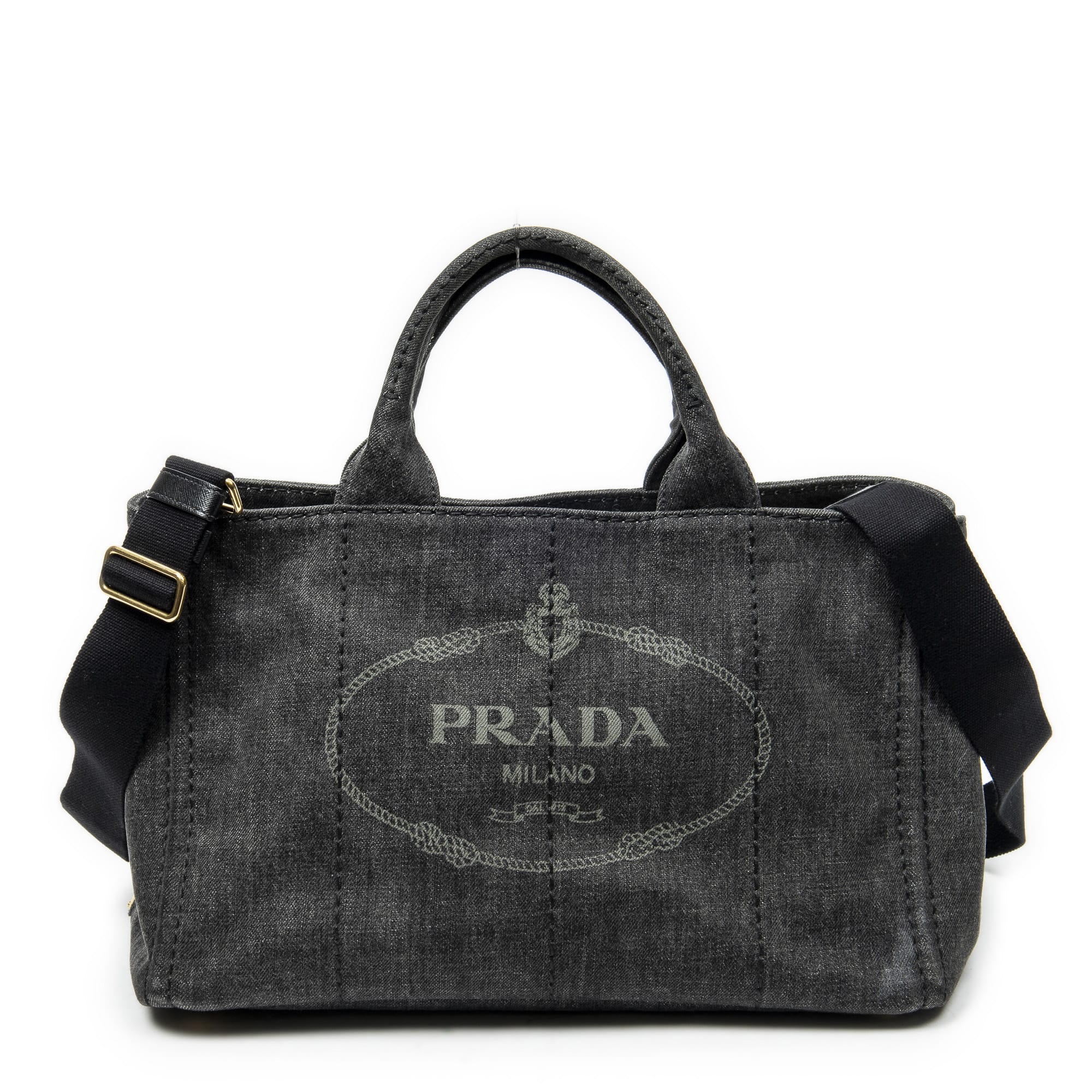 Prada Prada Black Denim Canvas Medium Canapa Tote ABC4427