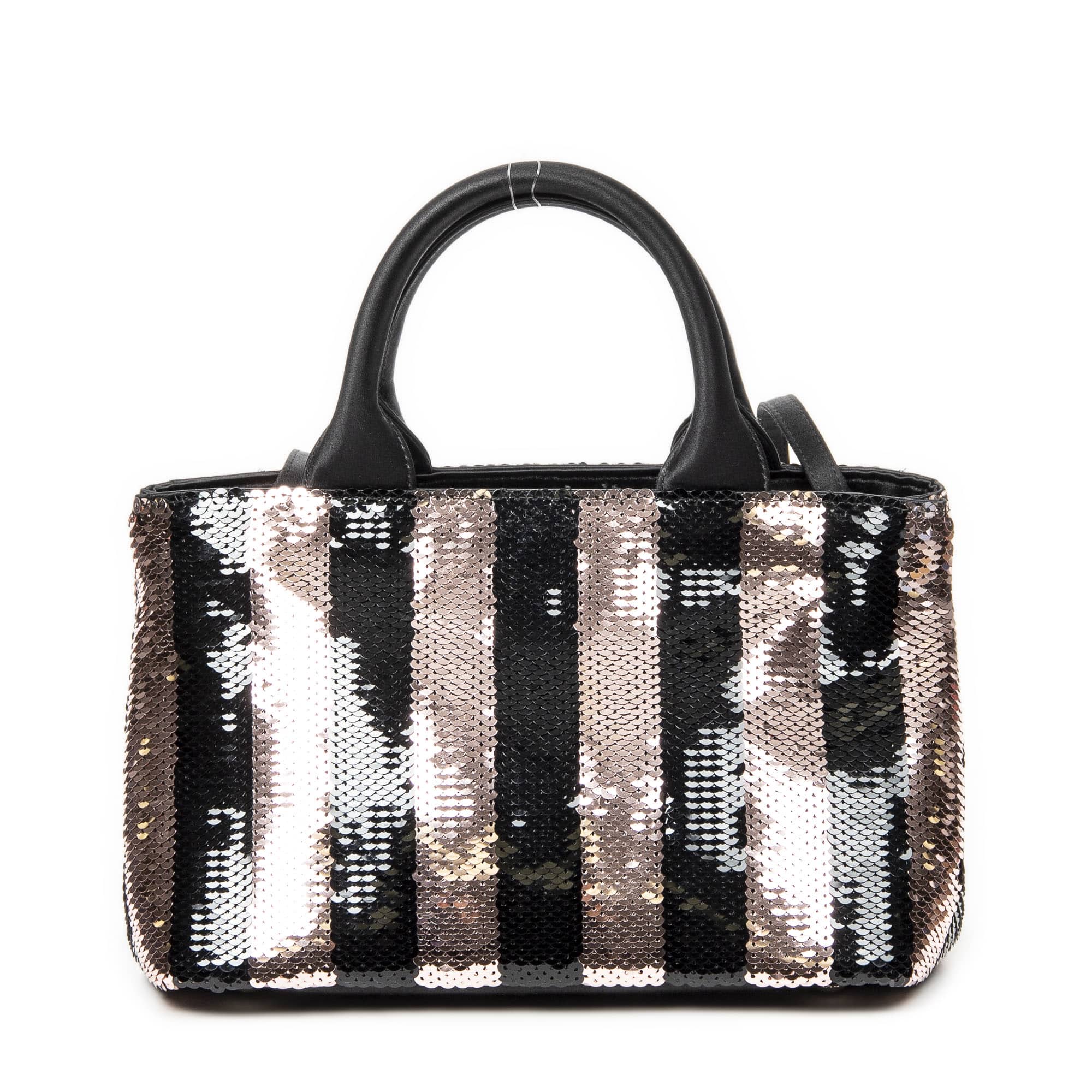 Prada Prada Pink/Black Canvas Mini Sequin Canapa Tote ABA4996