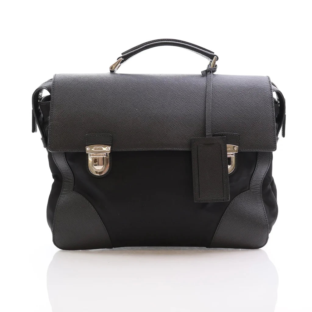 Prada Trimmed Small Tessuto Flap-Top Briefcase L-R57L7W