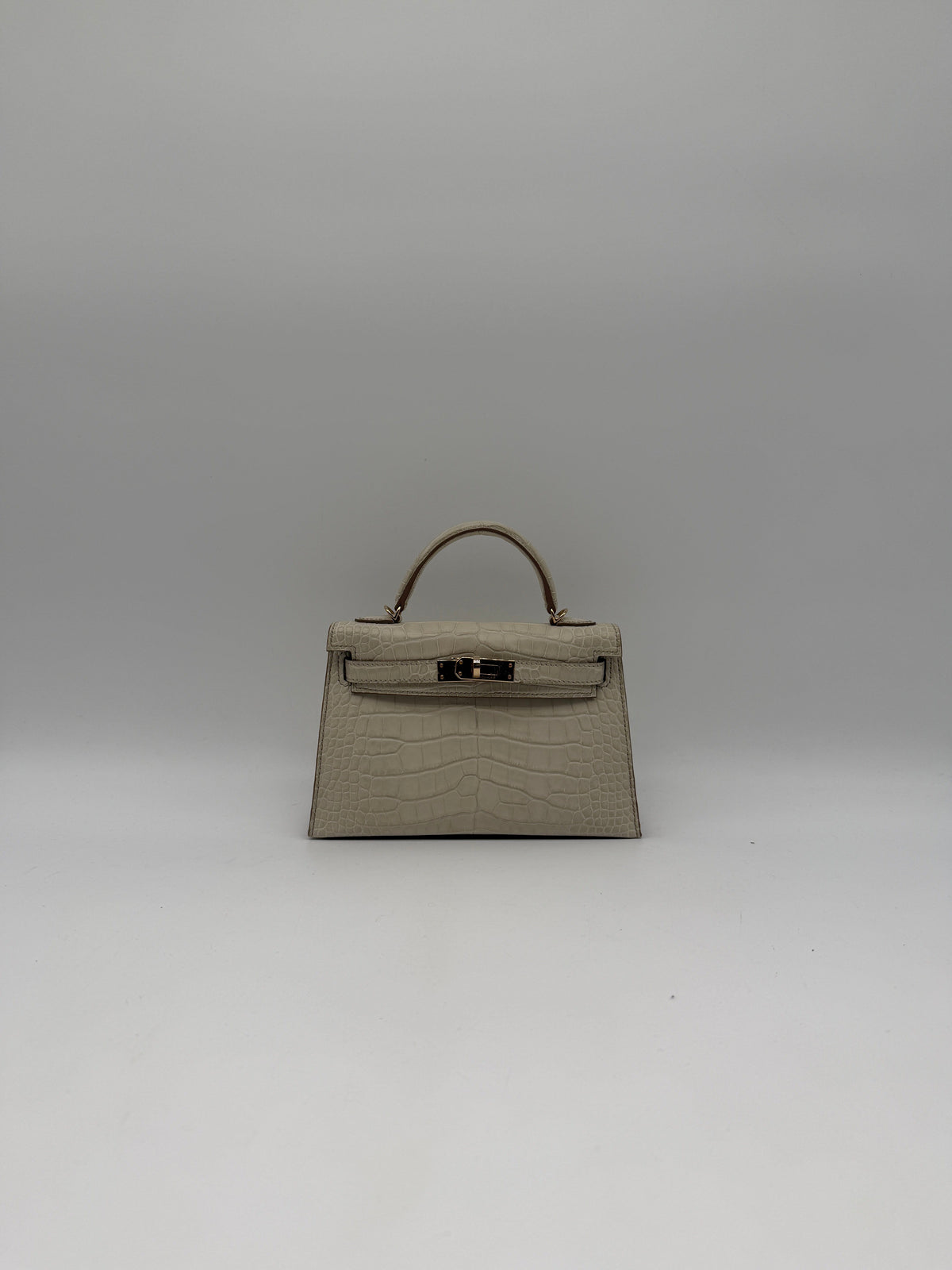 Hermès Mini Kelly Beton Matte Croc Permabrass Hardware
