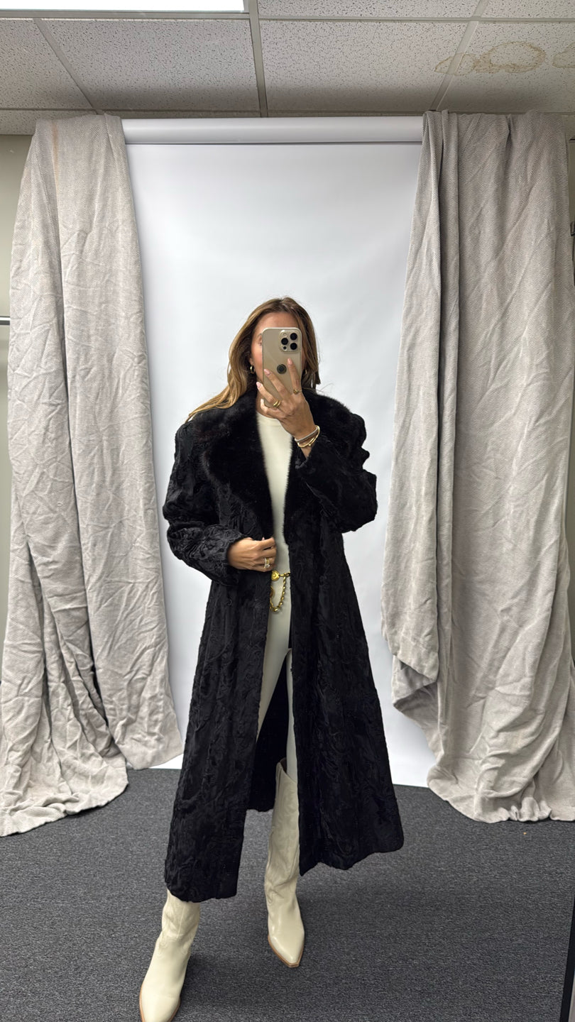 BLACK BROADTAIL WITH MINK TRIM COAT Black